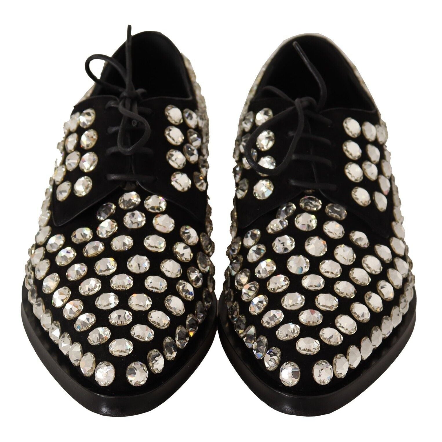 Elegant Crystal-Embellished Lace-Up Flats