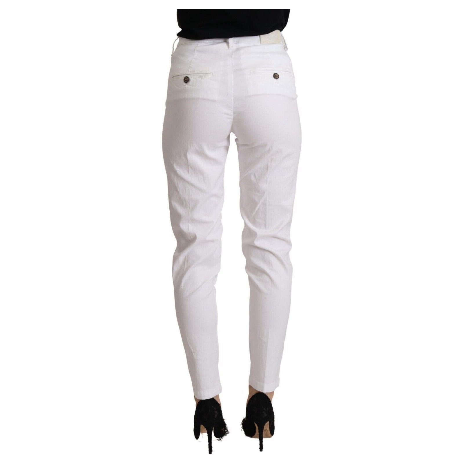 Chic White Mid Waist Skinny Cropped Pants