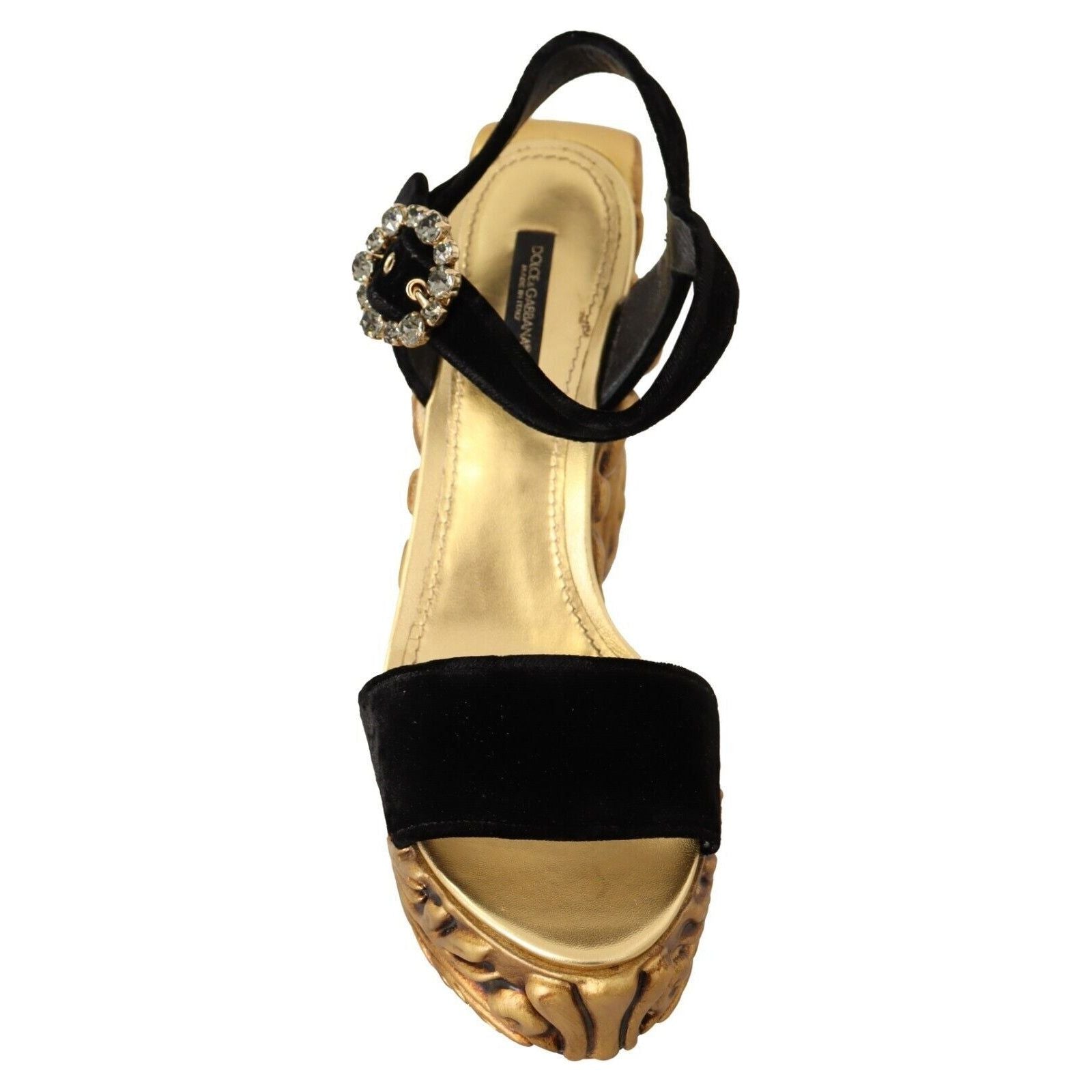 Baroque Velvet Heels in Black and Gold