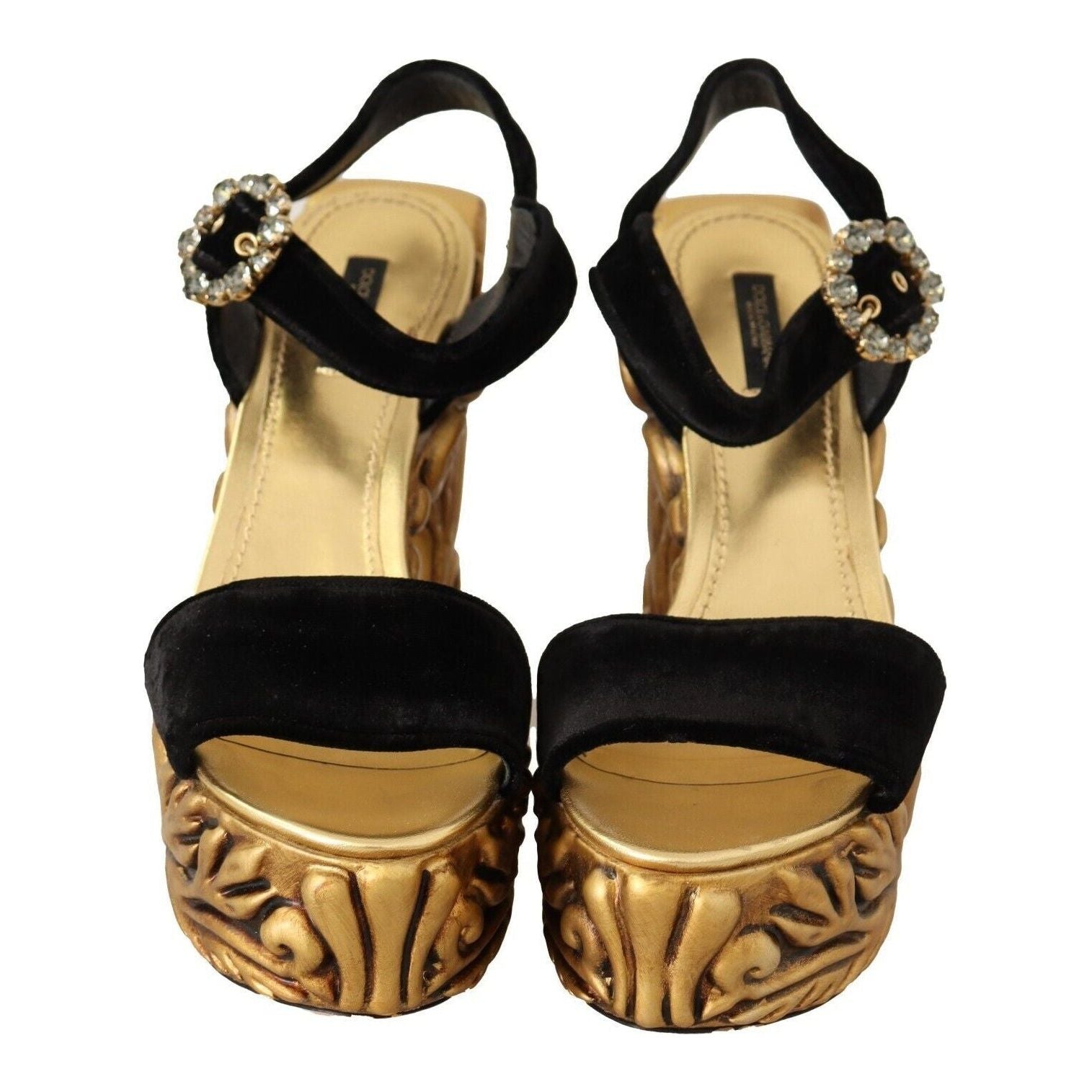 Baroque Velvet Heels in Black and Gold