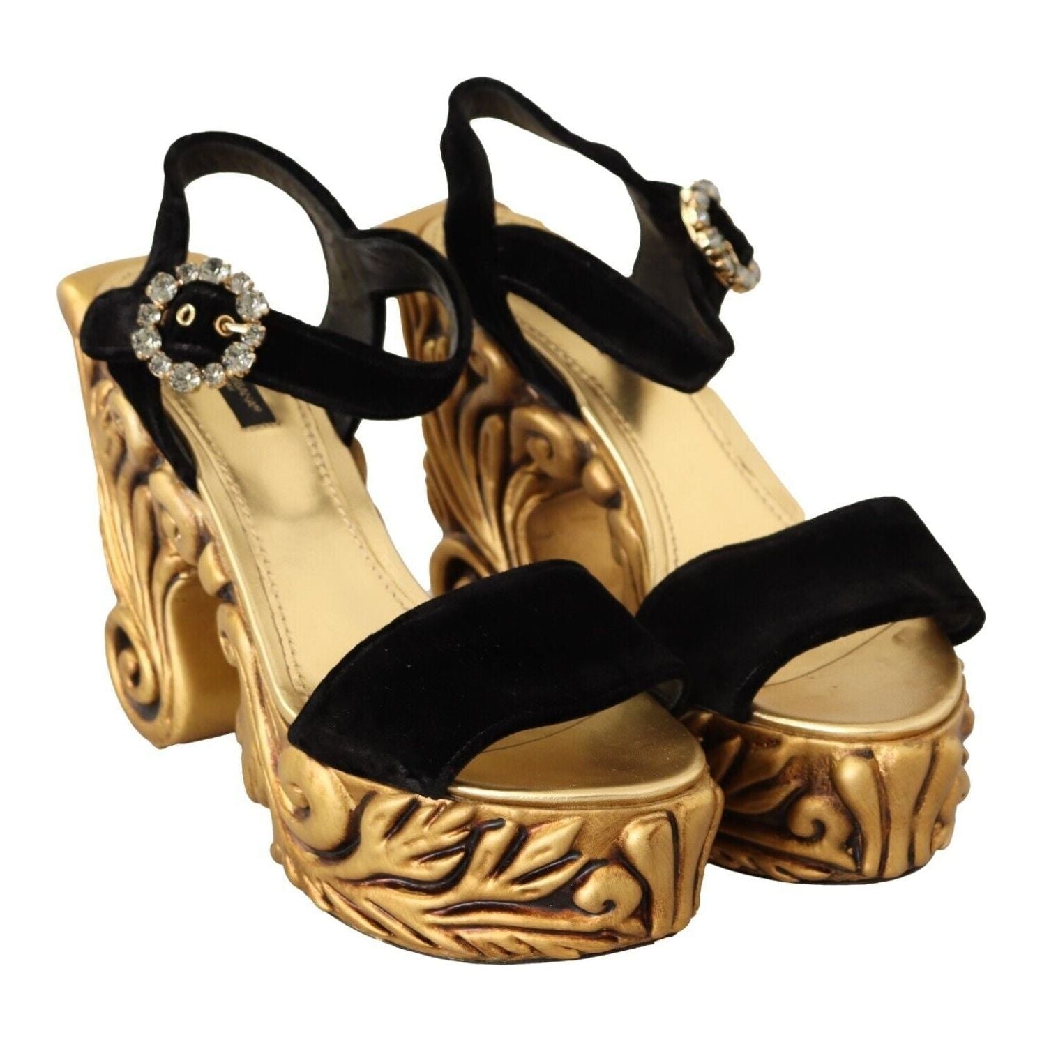 Baroque Velvet Heels in Black and Gold