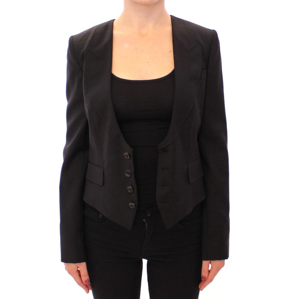 Elegant Silk-Blend Black Blazer with Scarf Back Detail