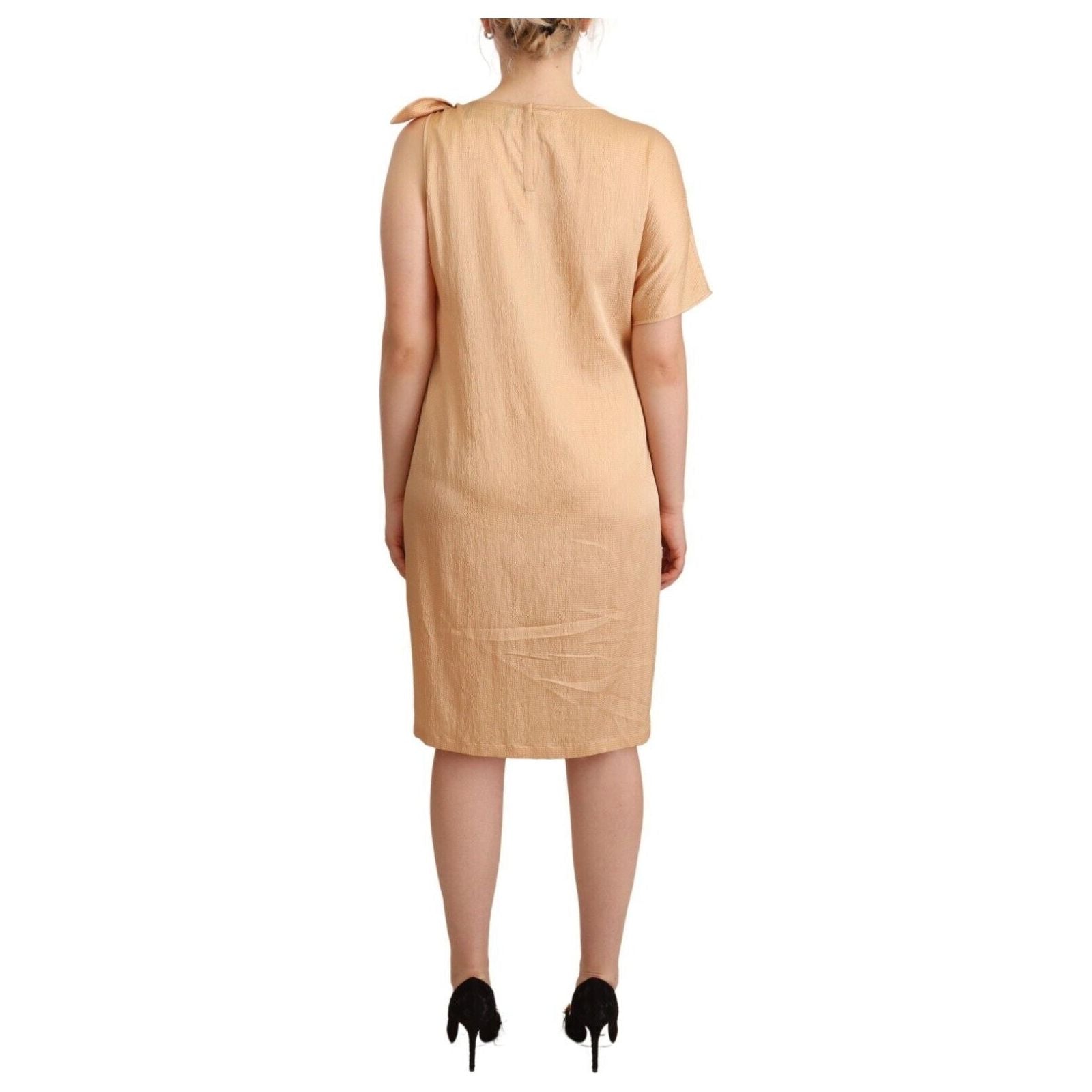 Elegant One-Sleeve Beige Shift Dress