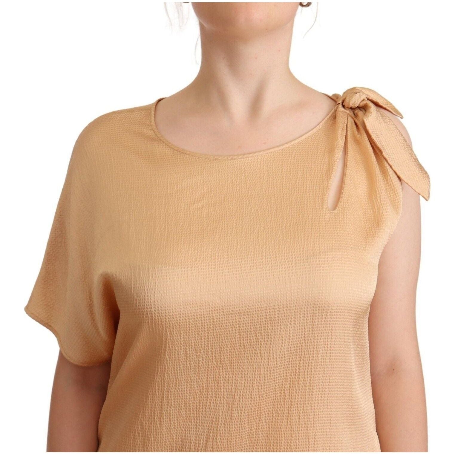 Elegant One-Sleeve Beige Shift Dress