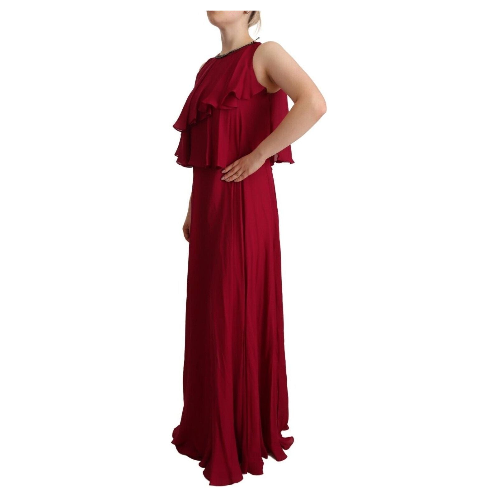 Elegant Silk Sleeveless Ruffled Maxi Dress