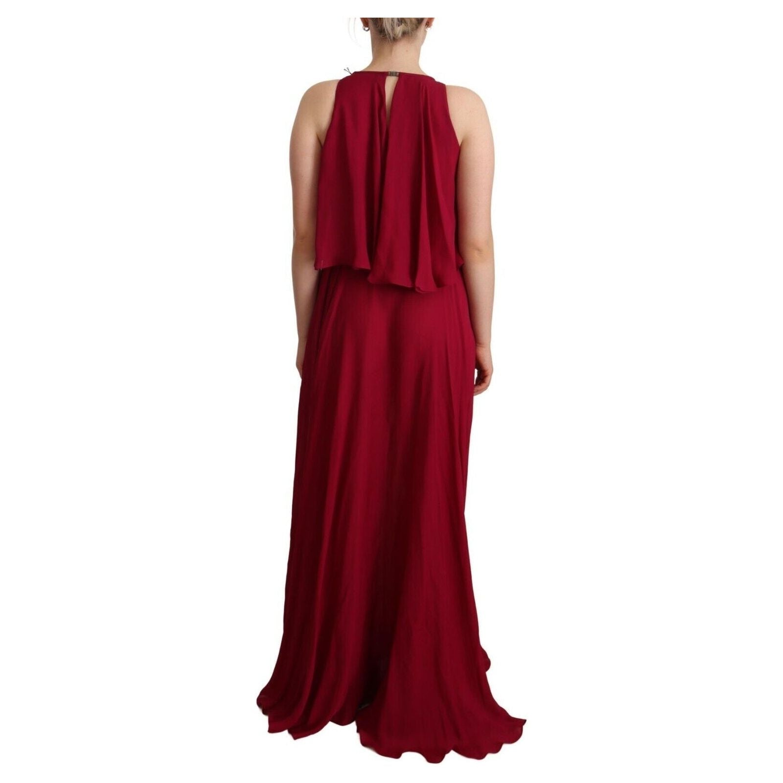 Elegant Silk Sleeveless Ruffled Maxi Dress