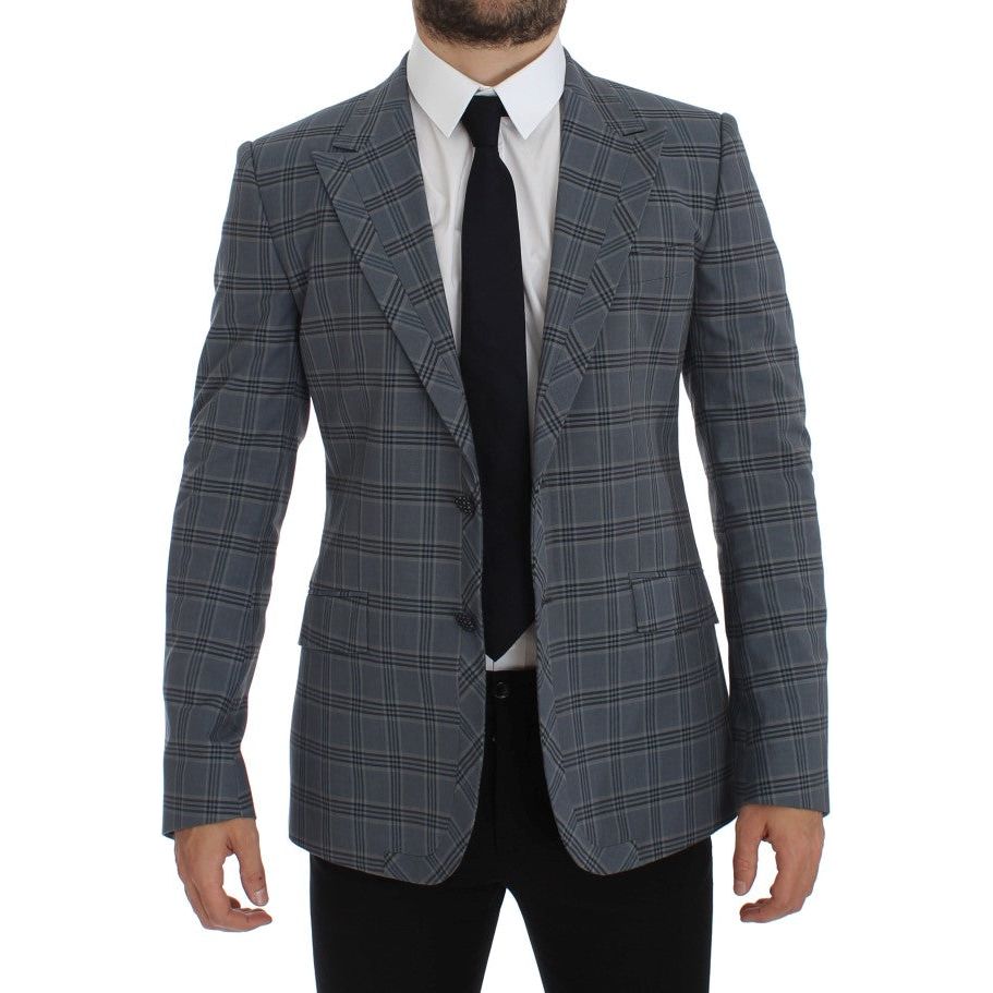 Elegant Blue Checkered Slim Fit Blazer