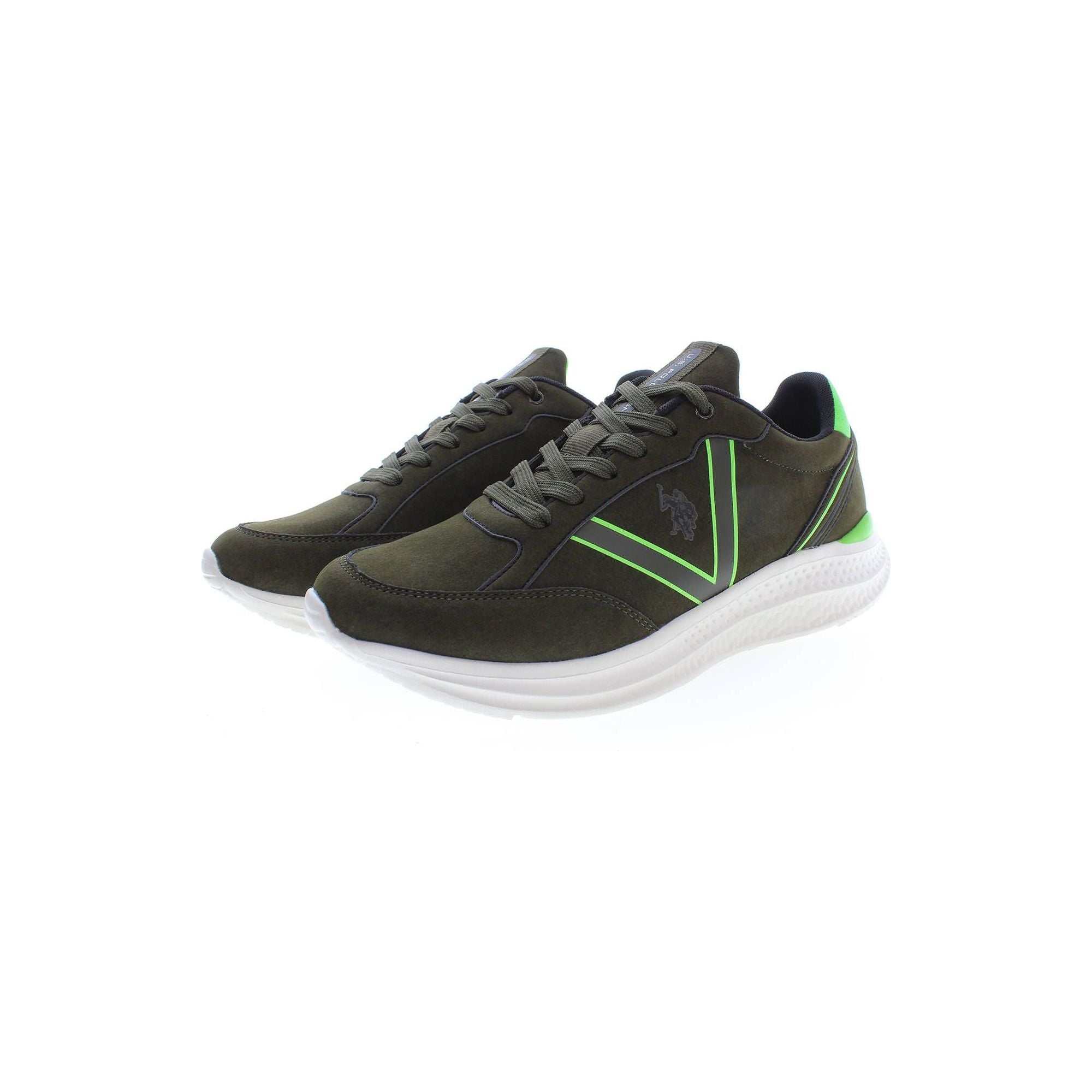 Green Laced Sports Sneakers with Logo Detail