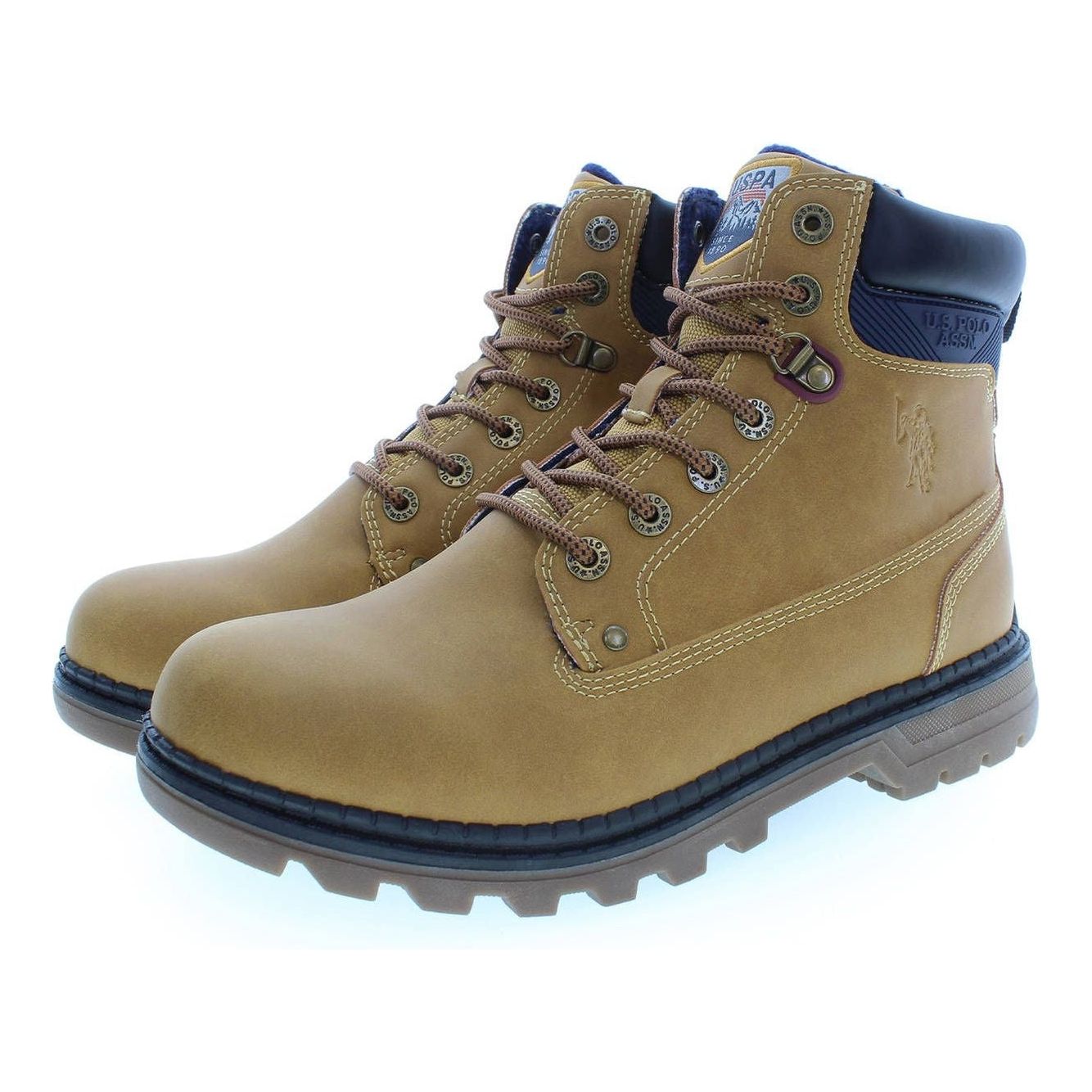 Beige High-Top Boots with Logo Detailing