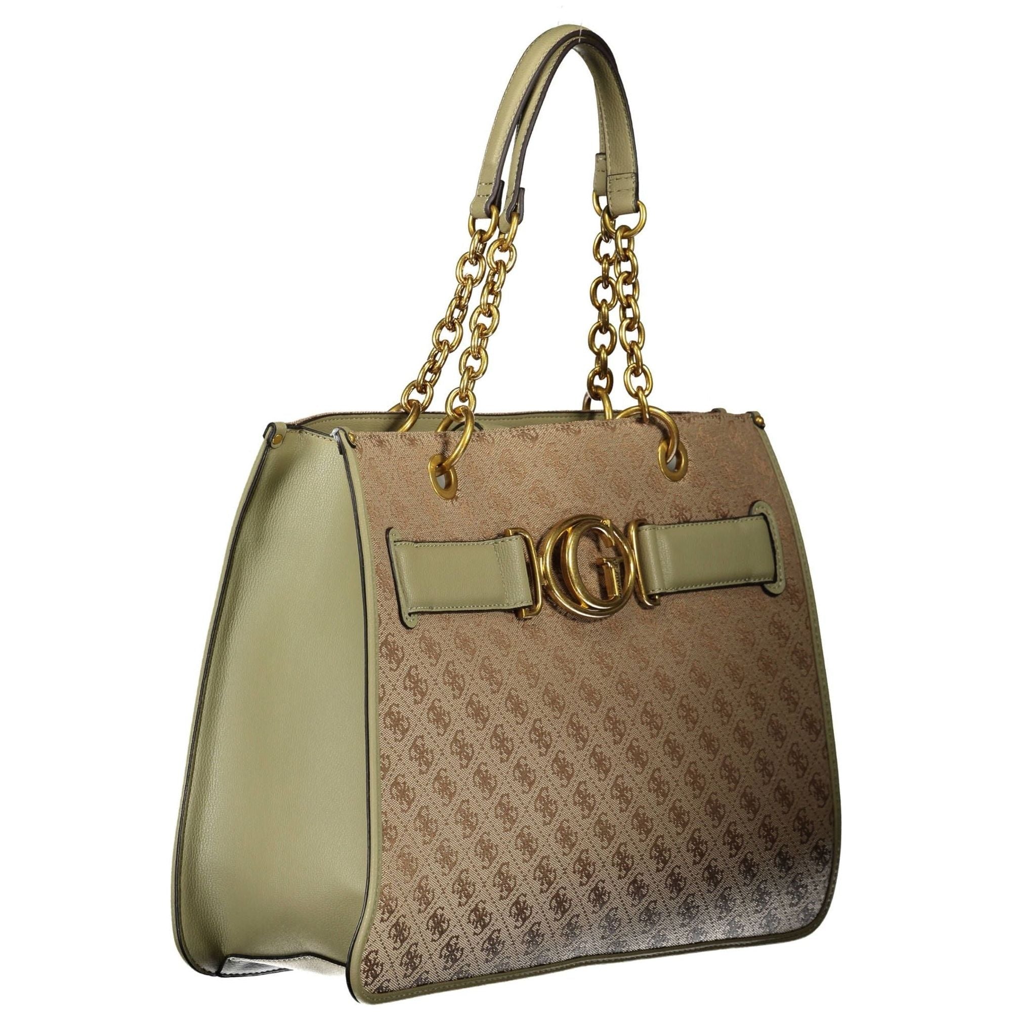 Elegant Green Polyester Handbag with Logo Detail