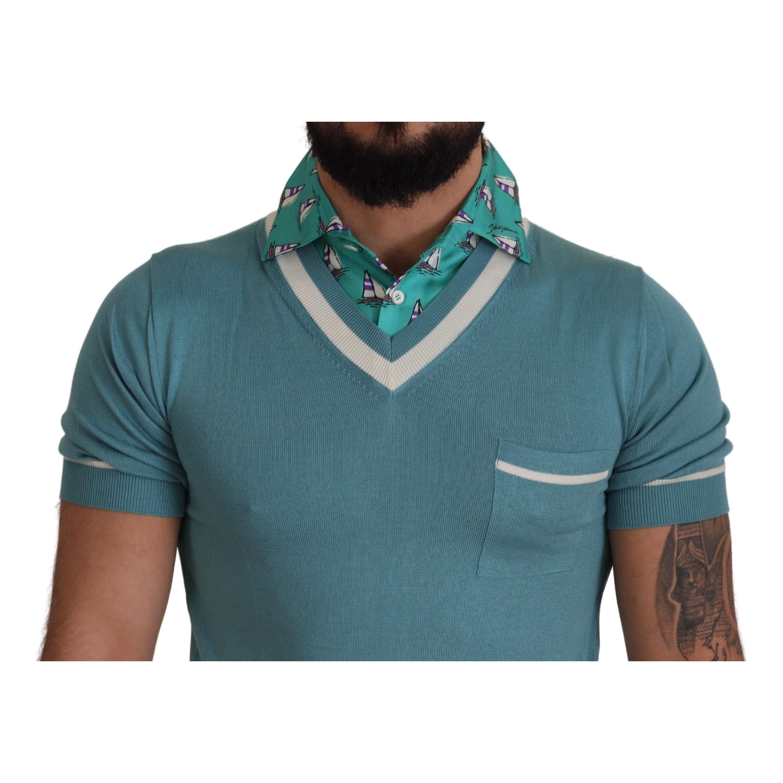 Elegant Silk Polo Tee with Boat Collar Print