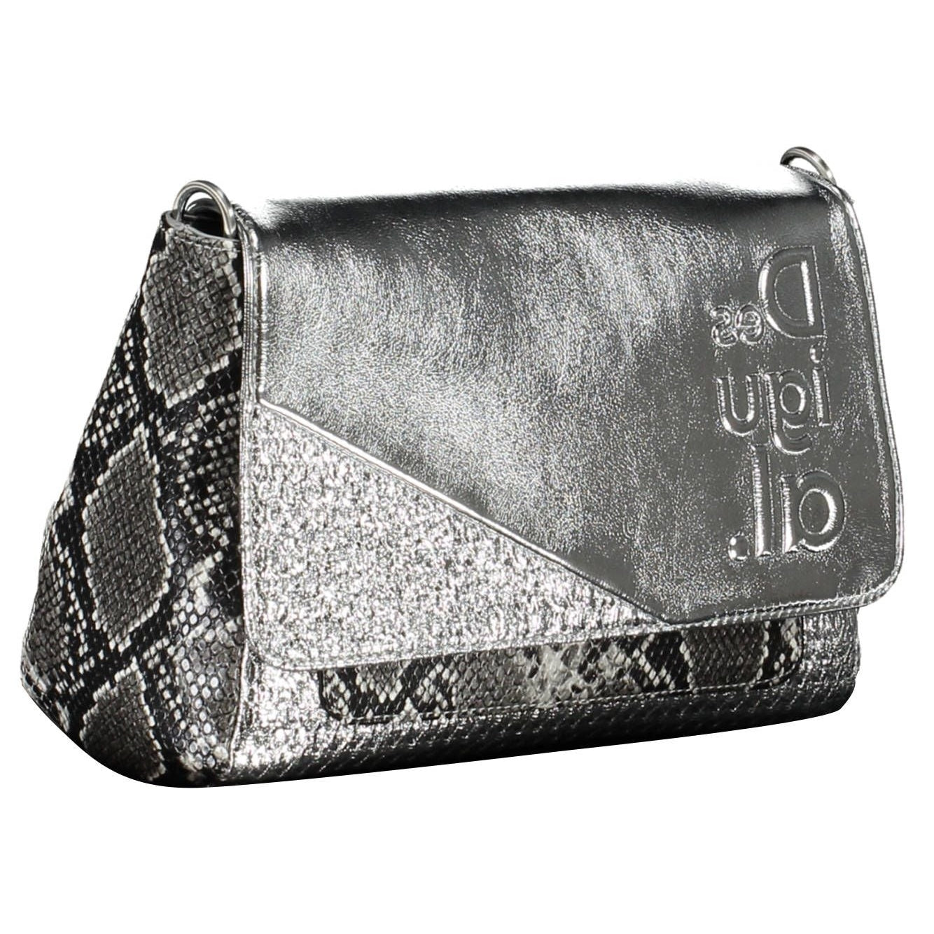 Elegant Silver Polyurethane Handbag