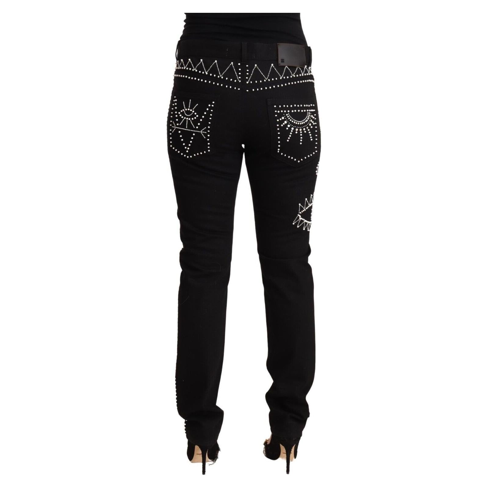 Embellished Black Mid-Waist Denim