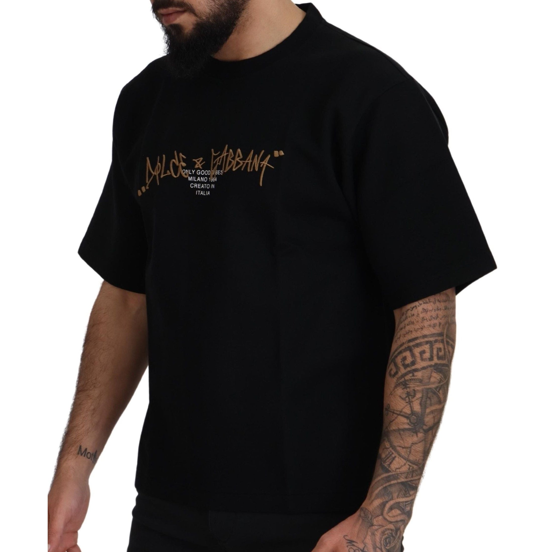 Elegant Black Cotton Blend Crewneck T-Shirt