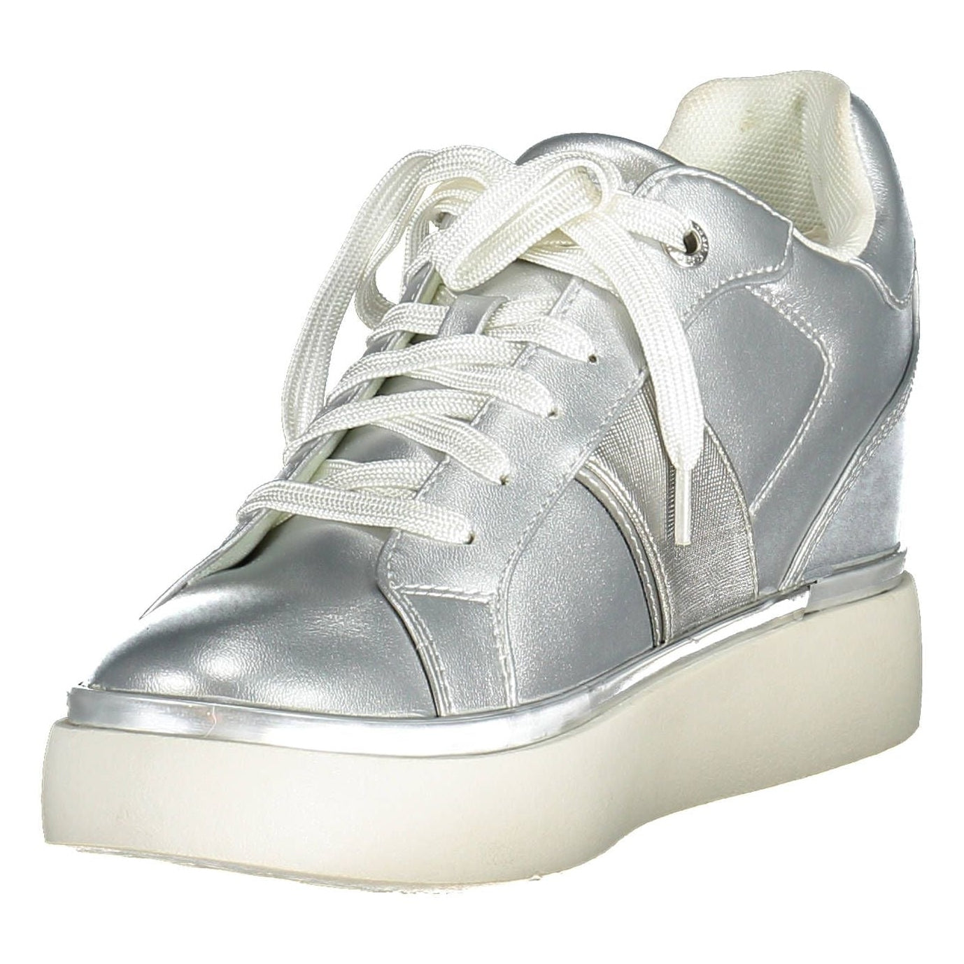 Silver Lace-Up Sports Sneakers with Logo Detail