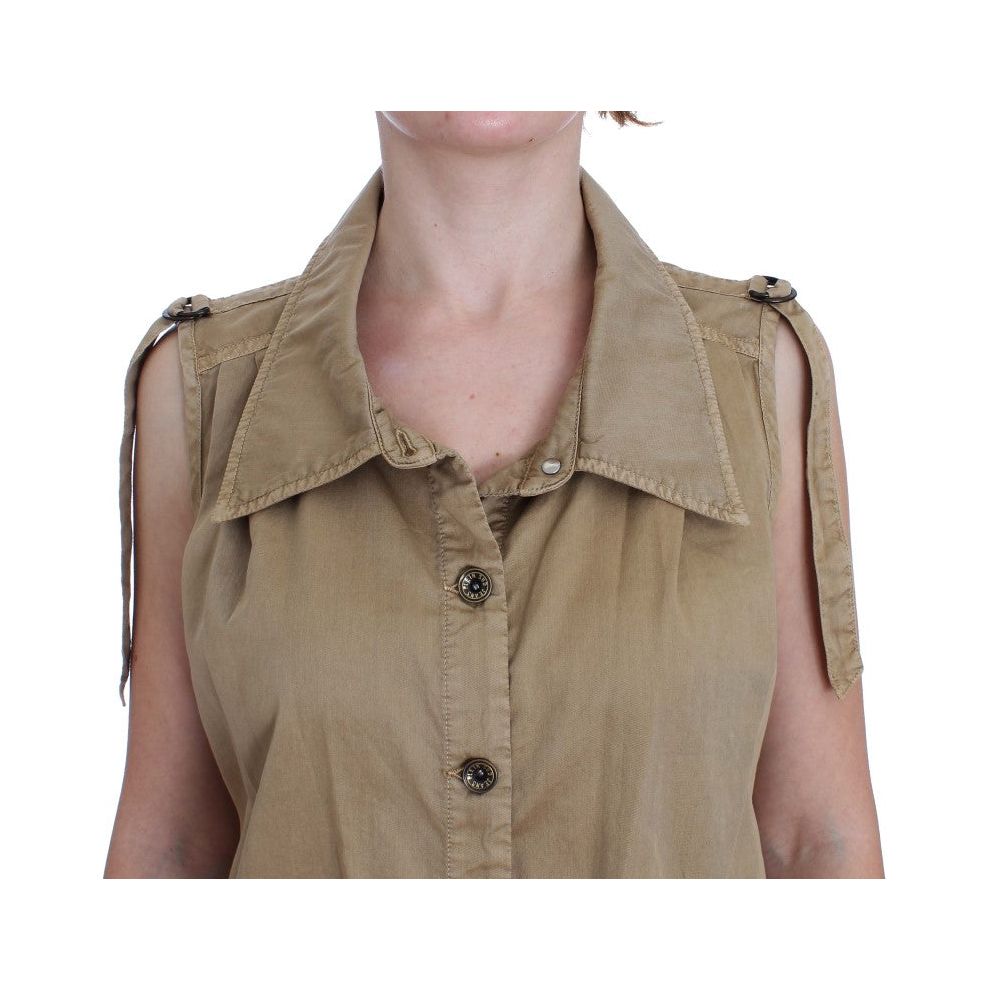 Beige Sleeveless Cotton Blouse