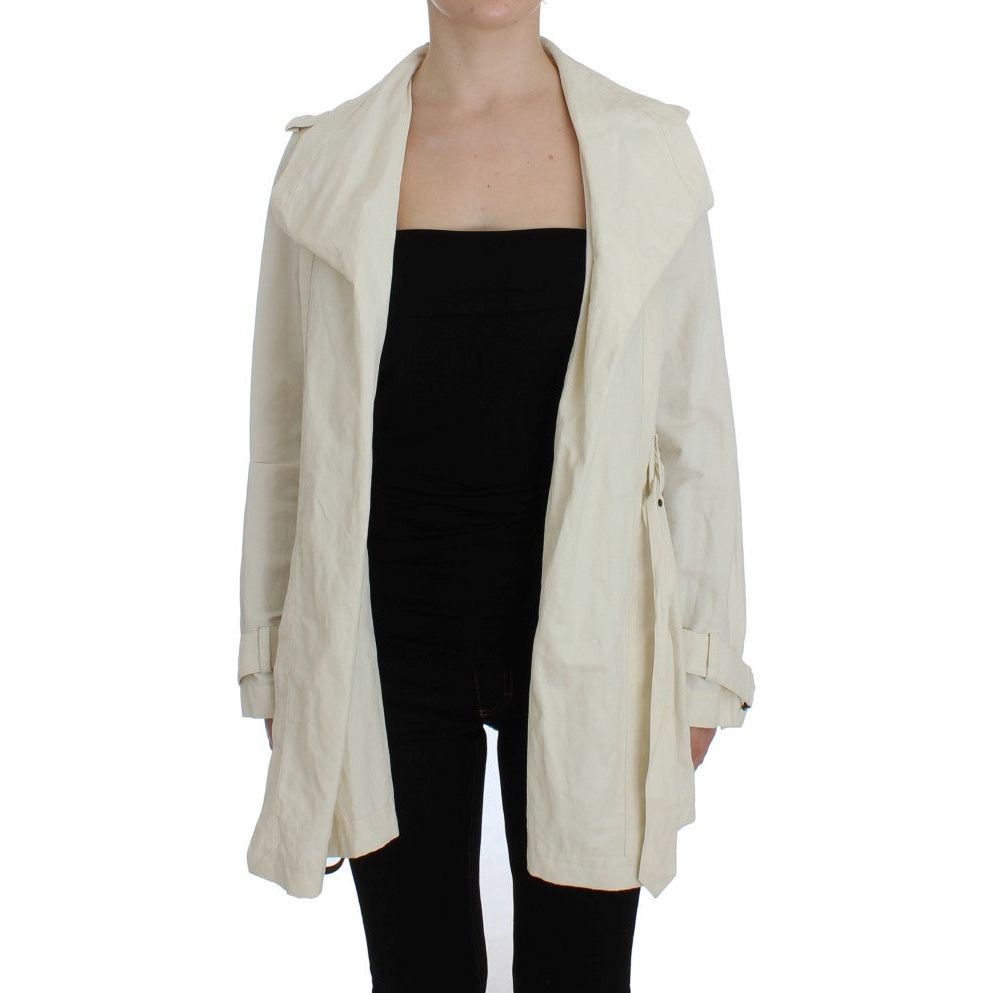 Elegant White Wrap Trench Jacket