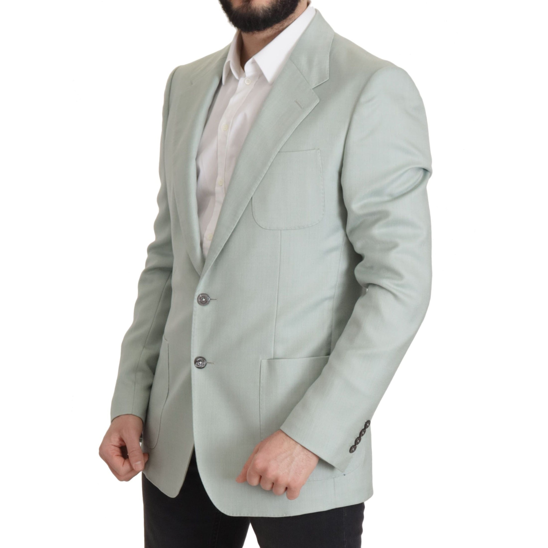 Elegant Mint Green Silk-Cashmere Blazer