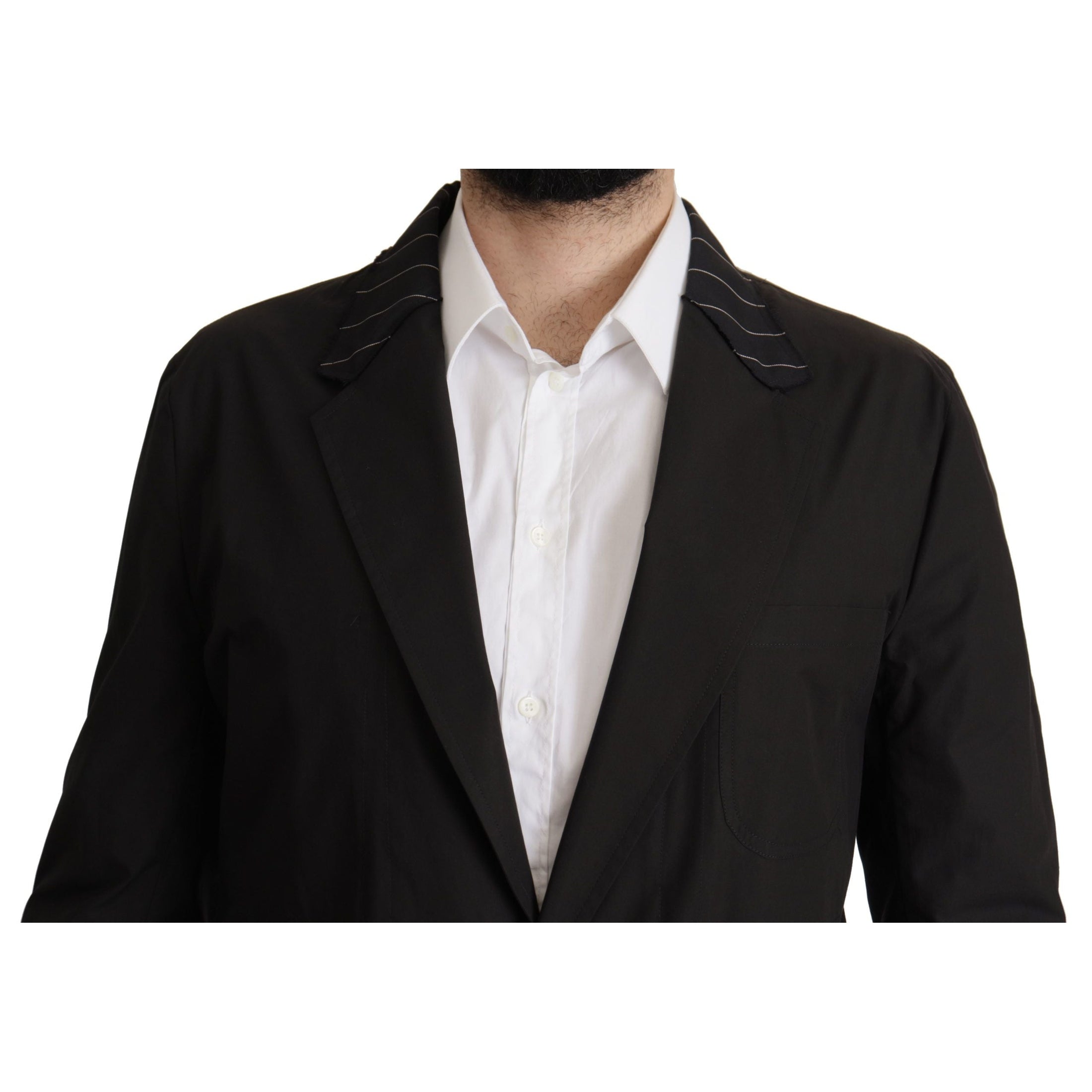 Elegant Black Cotton-Wool Blend Blazer Jacket