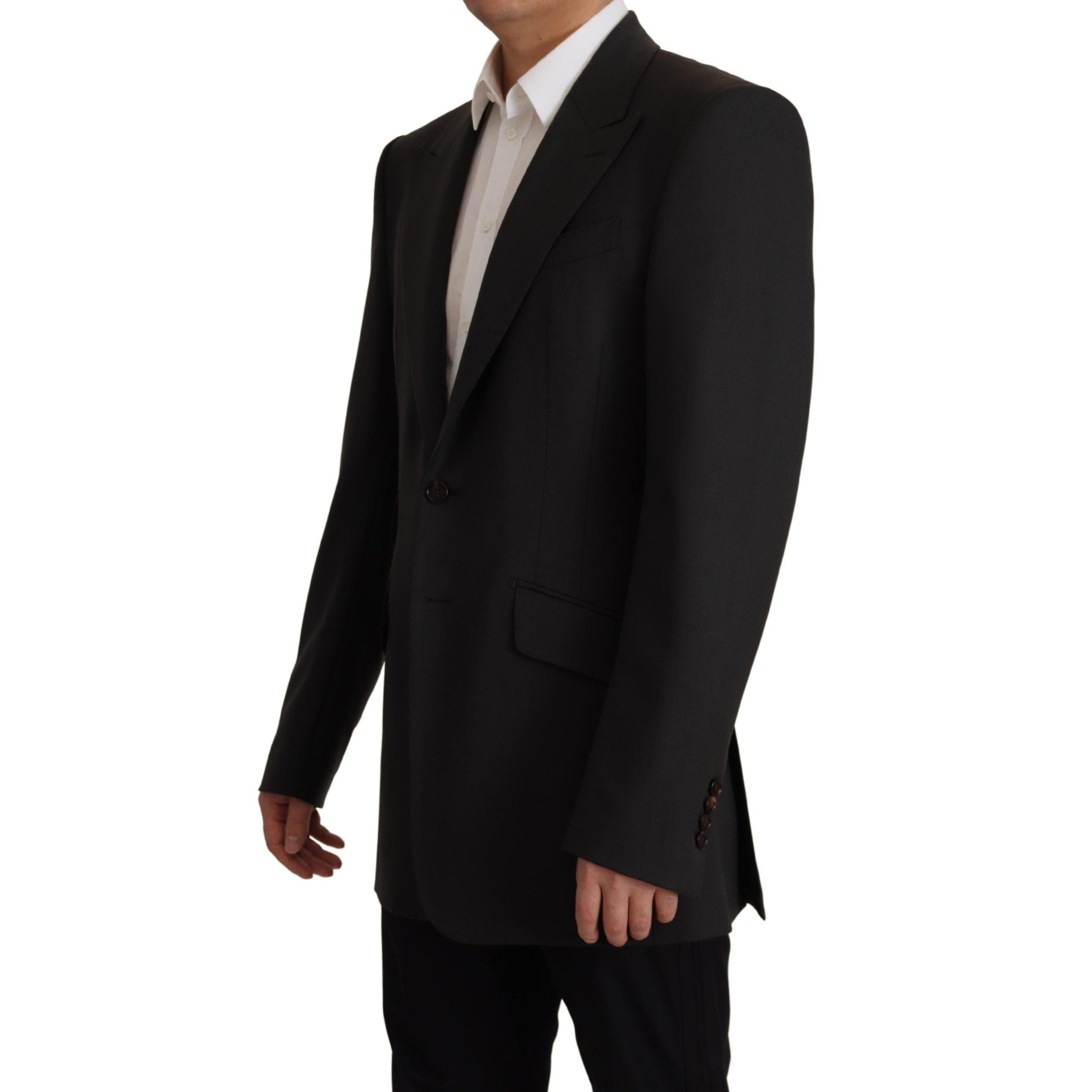 Elegant Slim Black Wool Blazer Jacket