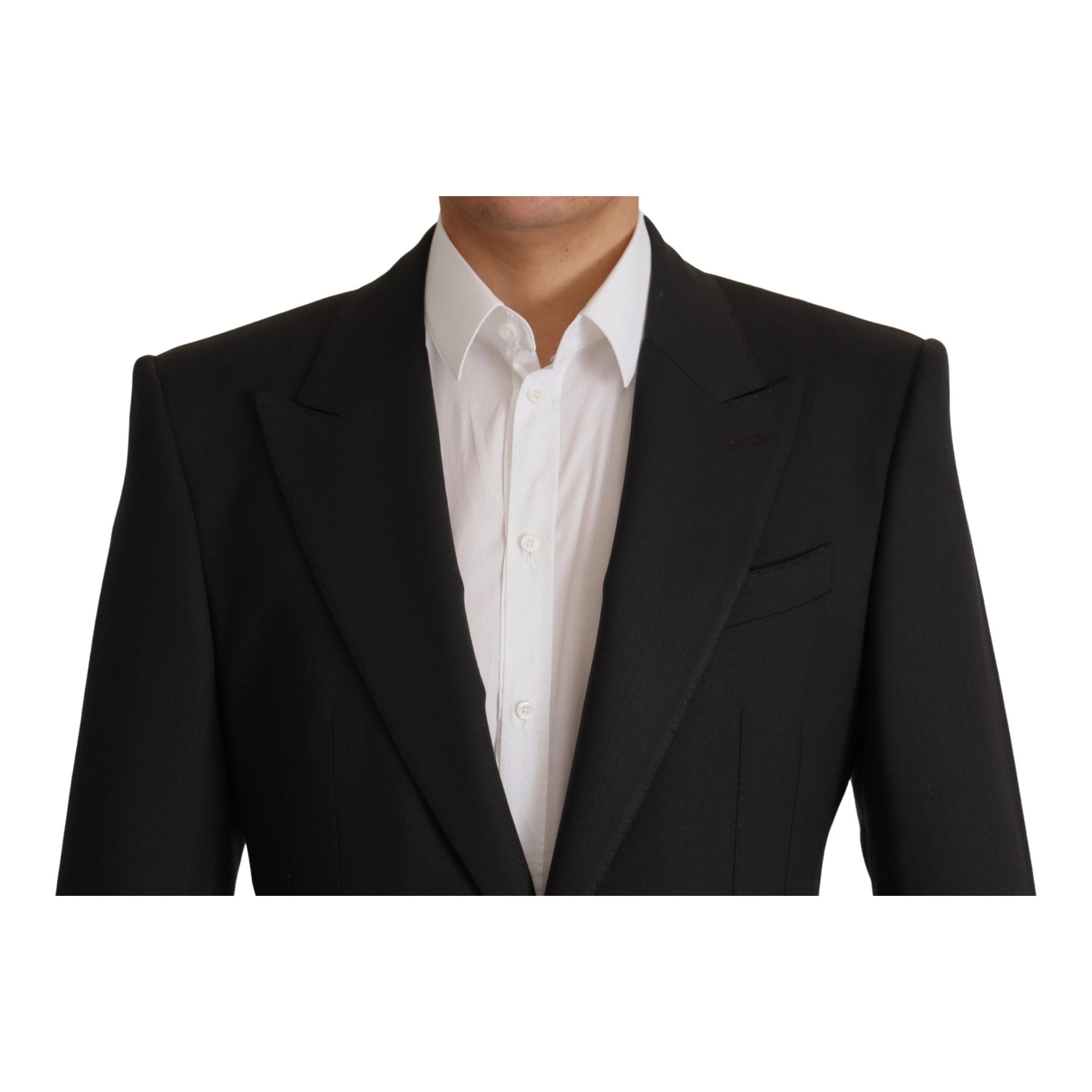 Elegant Slim Black Wool Blazer Jacket