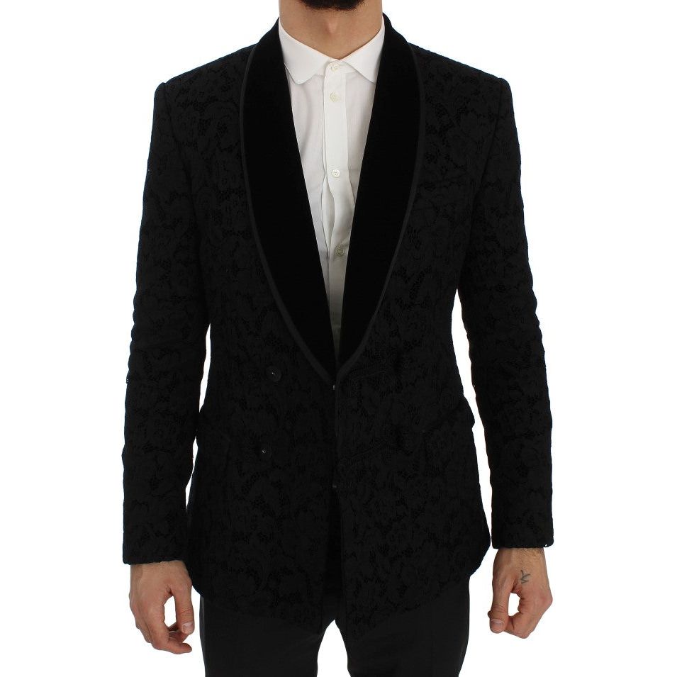 Elegant Slim Fit Black Silk-Blend Blazer