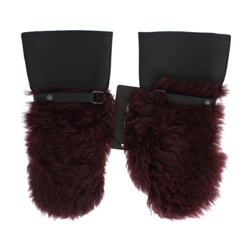 Elegant Black & Bordeaux Leather Gloves