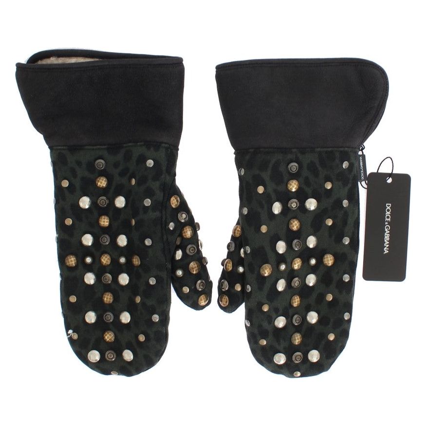 Elegant Studded Gray Wool Shearling Gloves