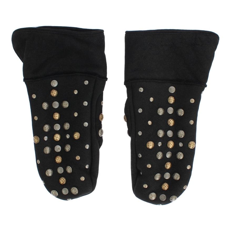 Elegant Studded Gray Wool Gloves