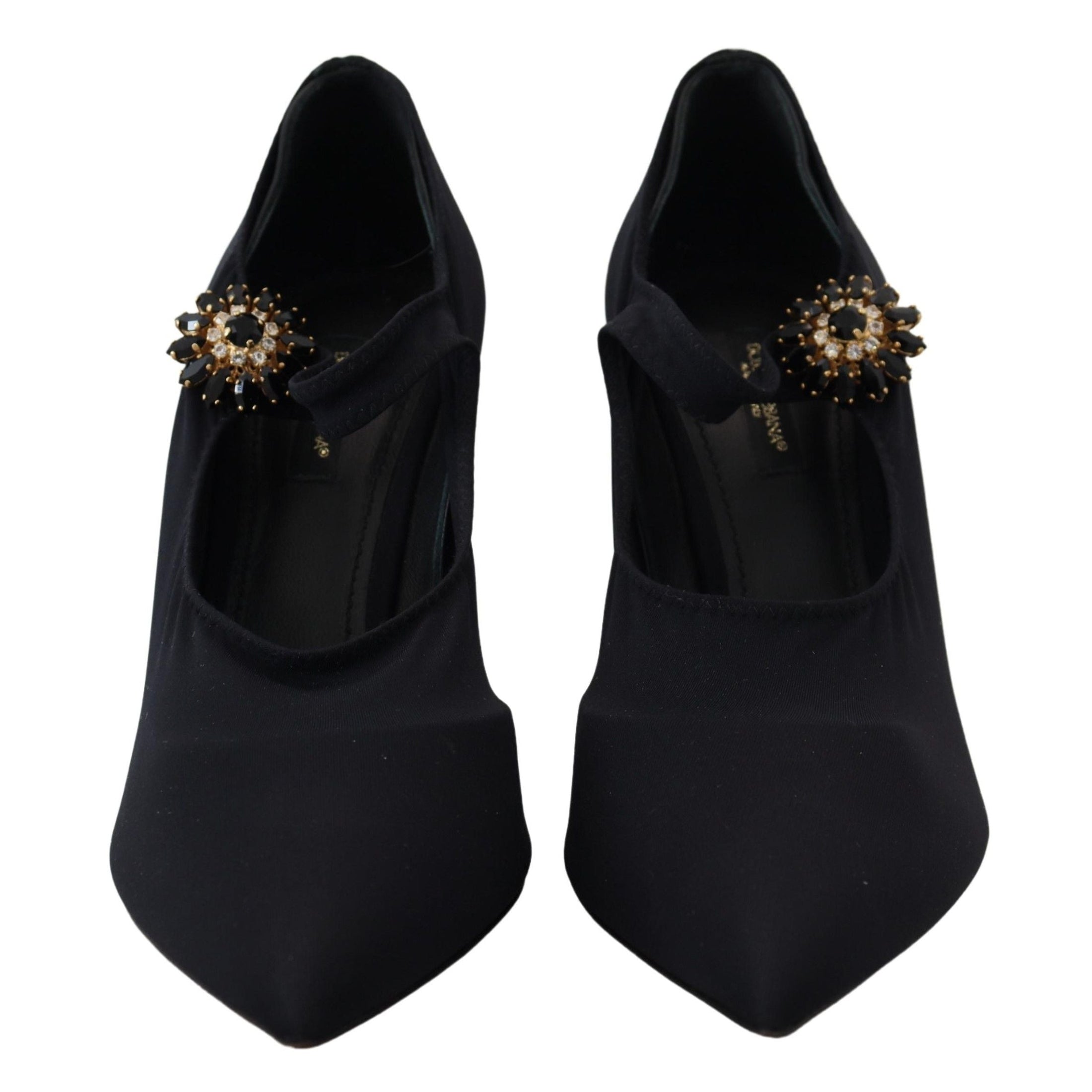 Chic Black Mary Jane Sock Pumps with Crystals