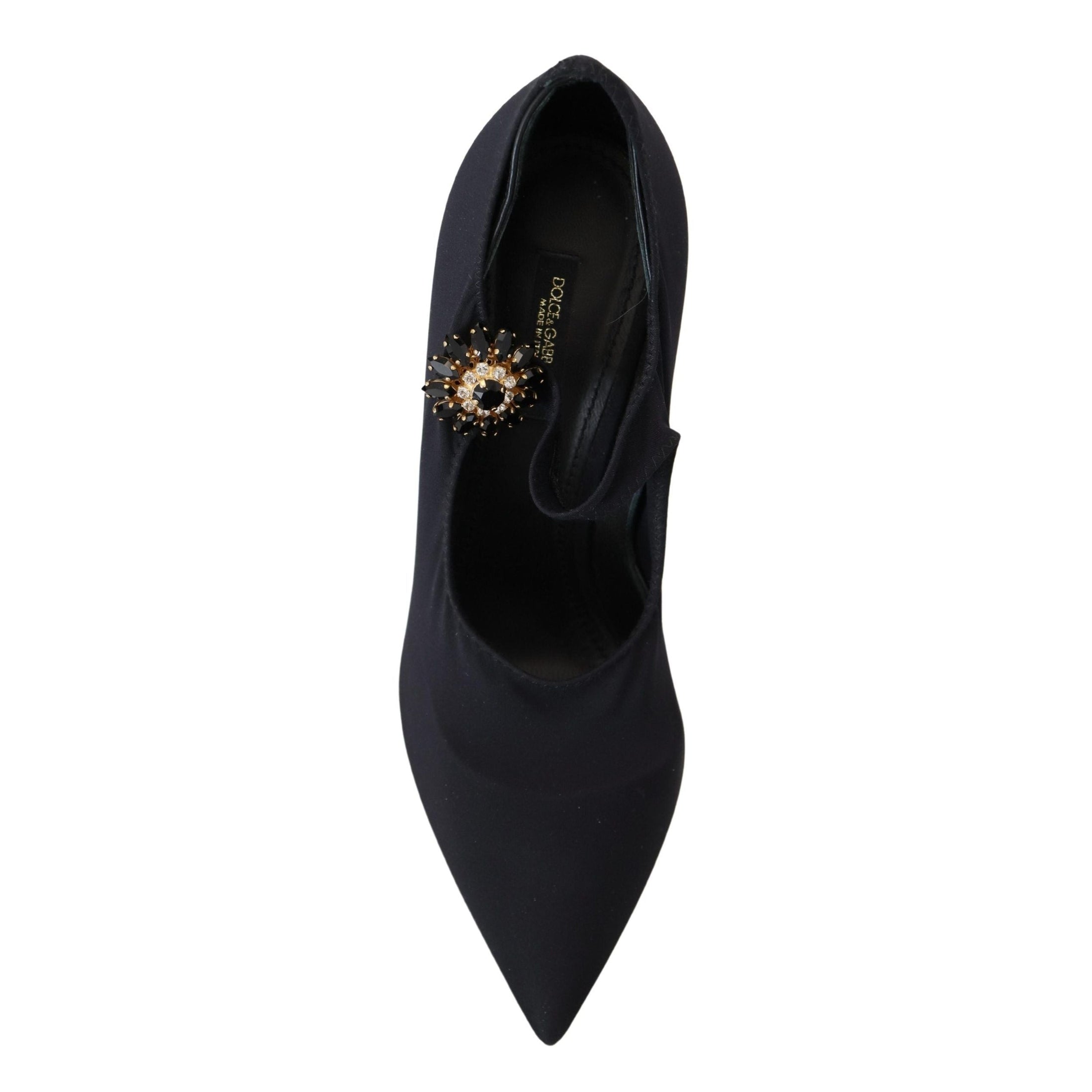 Chic Black Mary Jane Sock Pumps with Crystals