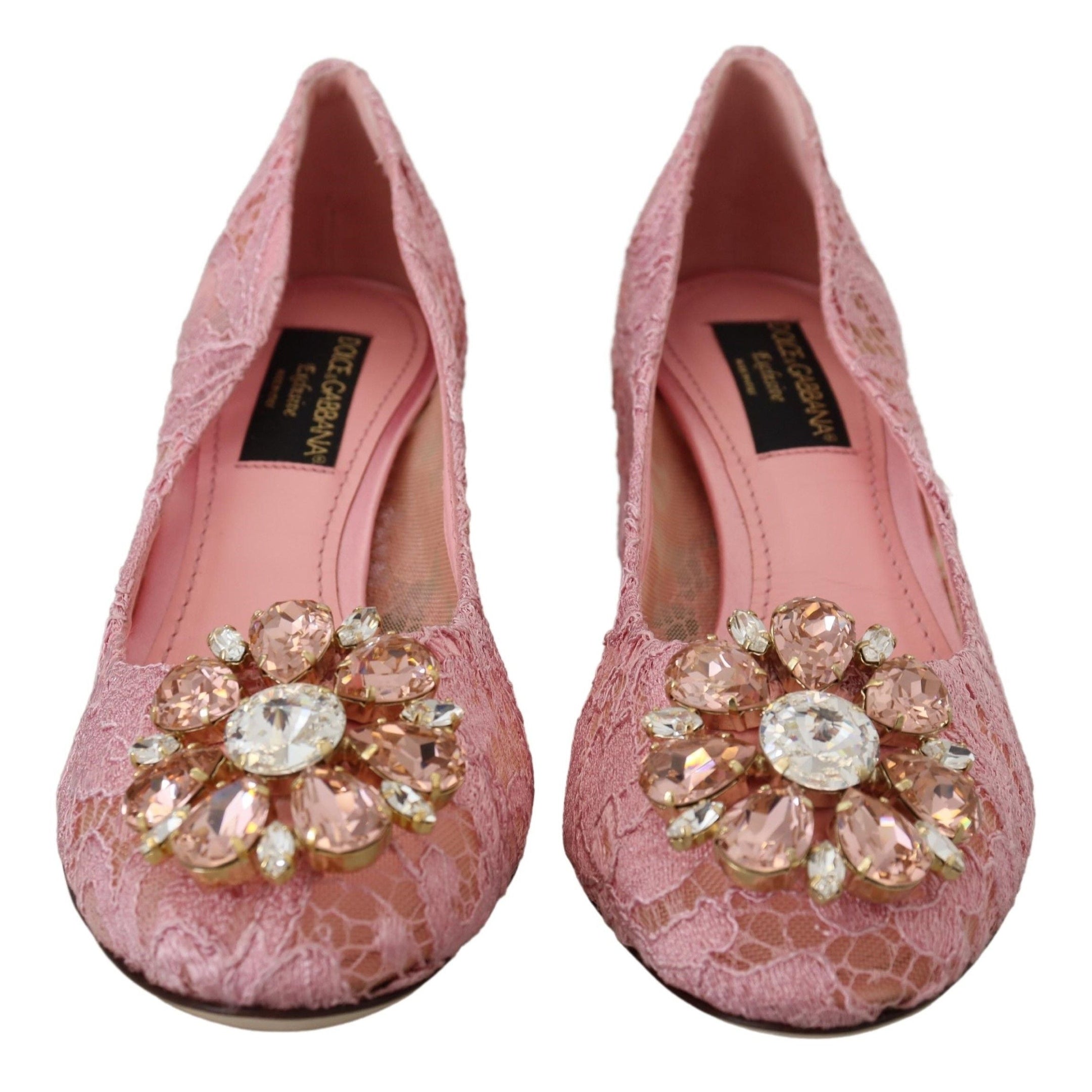 Pastel Pink Lace Crystal Embellished Pumps