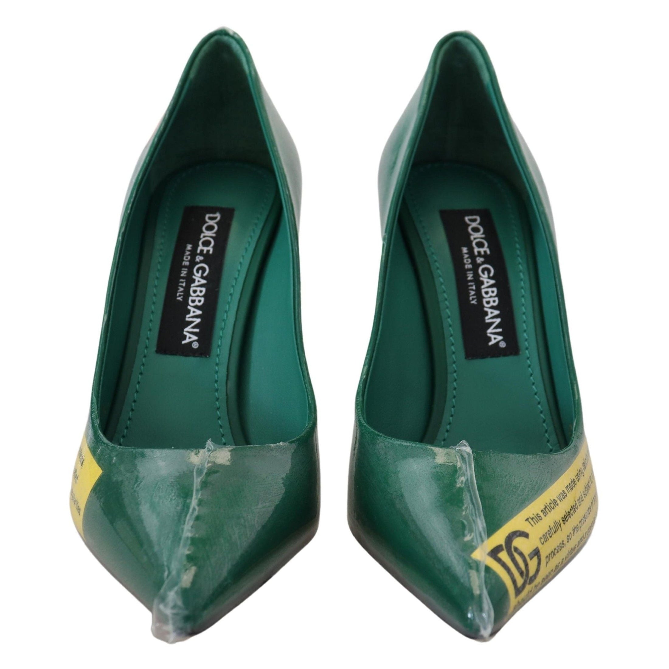 Emerald Elegance Leather Heels Pumps