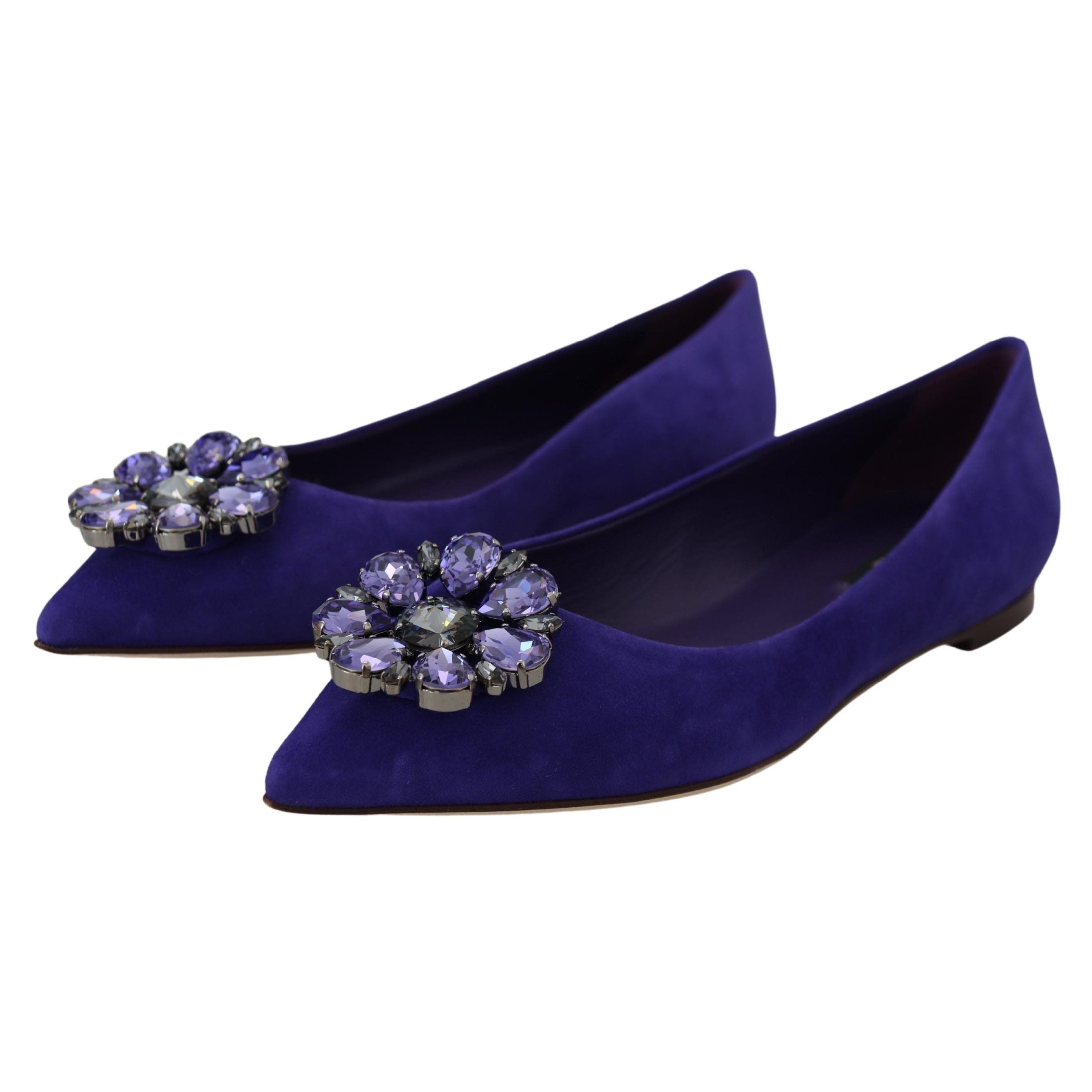 Embellished Crystal Purple Suede Flats