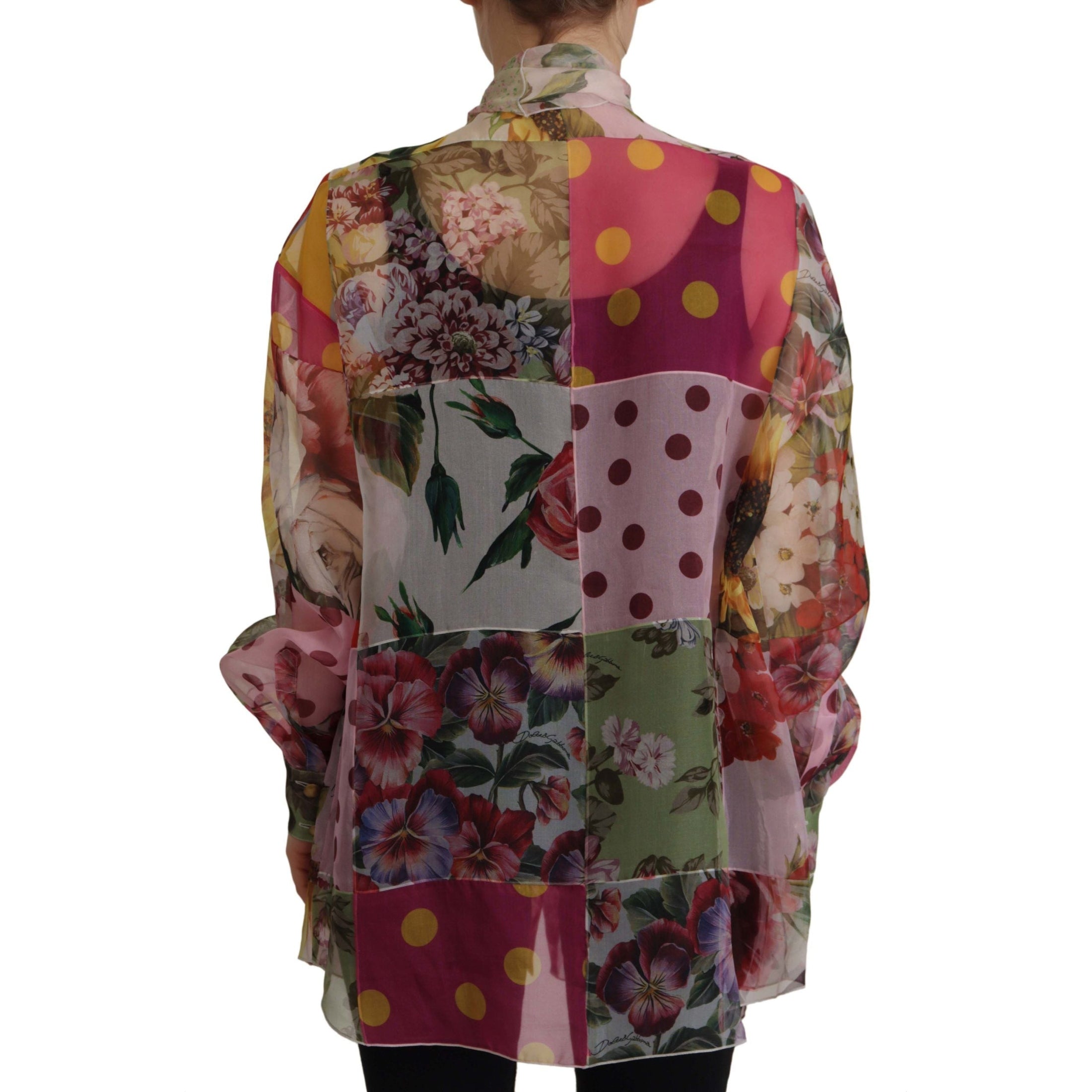 Multicolor Silk Ascot Collar Blouse