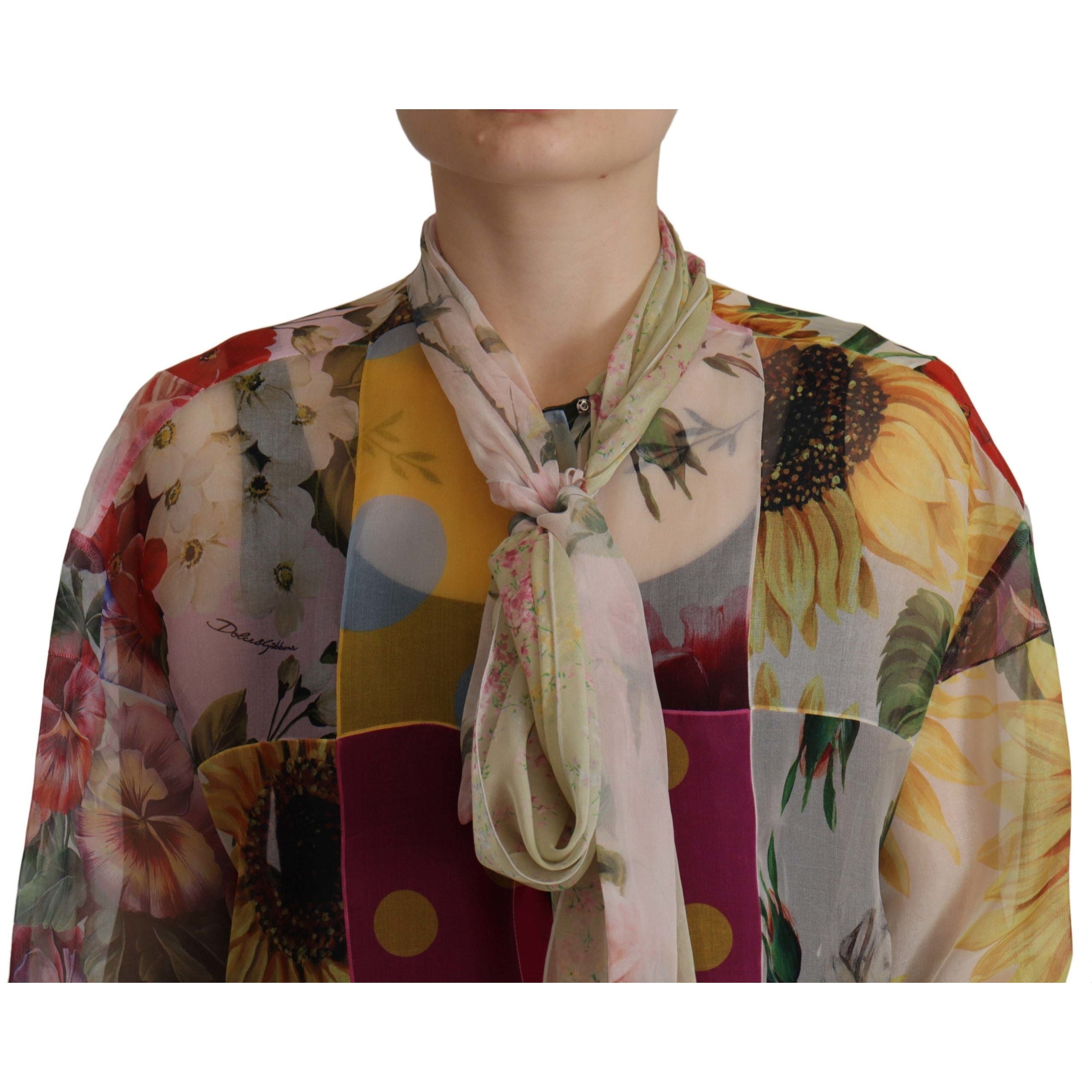 Multicolor Silk Ascot Collar Blouse