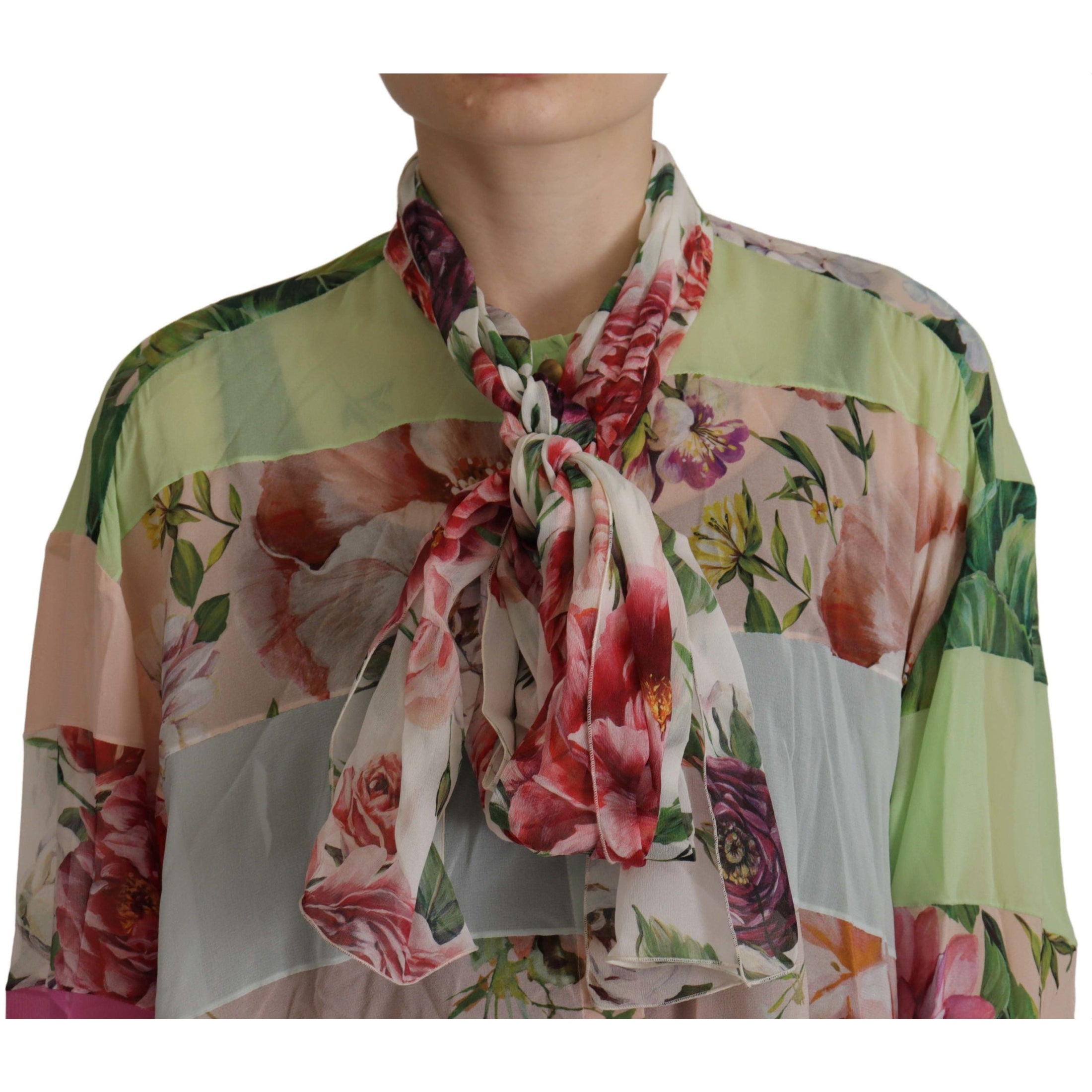 Elegant Floral Patchwork Silk Blouse