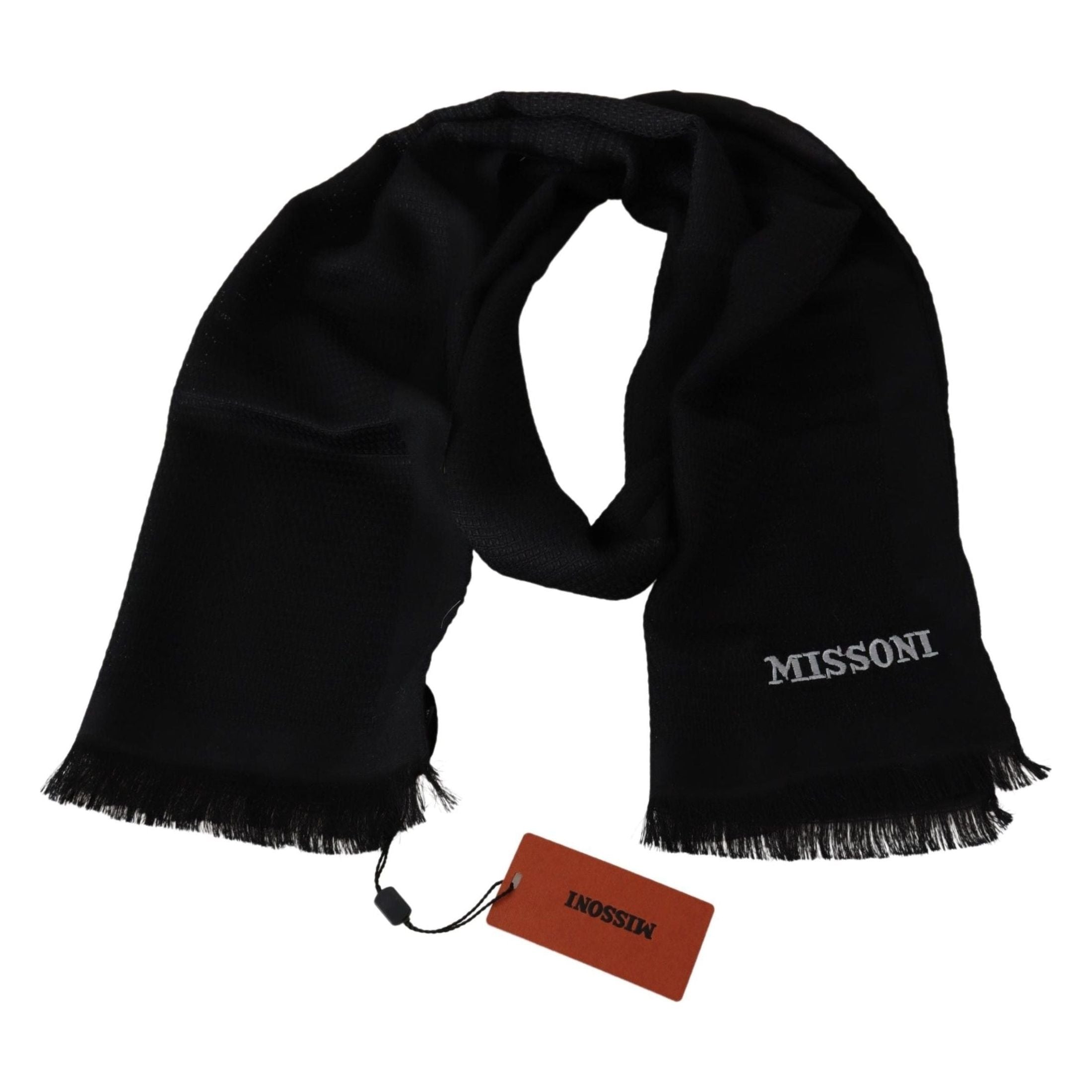 Black Wool Blend Unisex Neck Wrap Fringes Men's Scarf