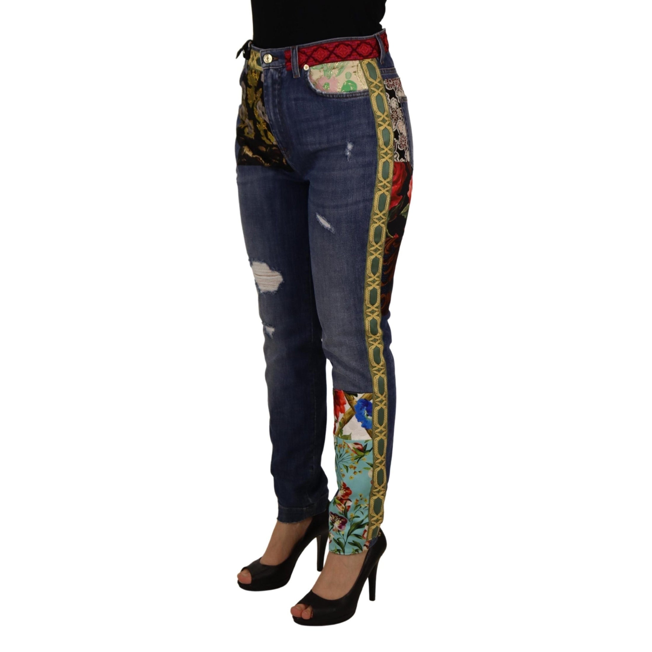 High Waist Patchwork Skinny Denim