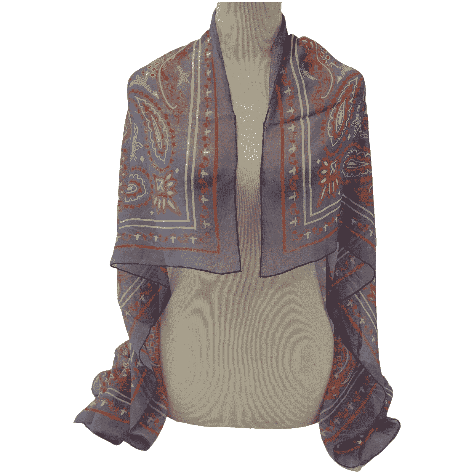 Stonewash Modal Silk Paisley Print Jacquard Scarf