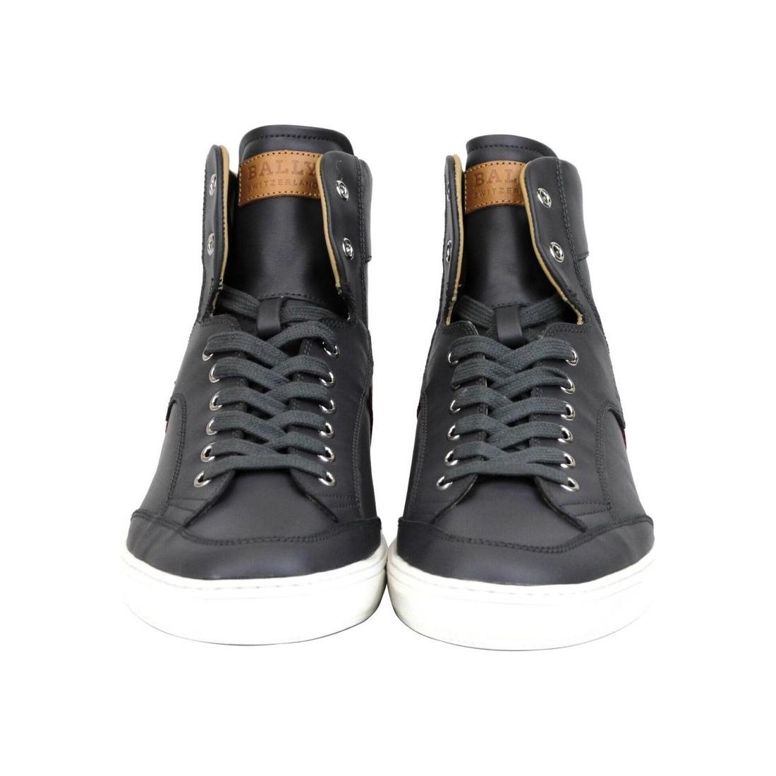 Dark Grey Calf Leather Hi Top Sneaker With Red Beige