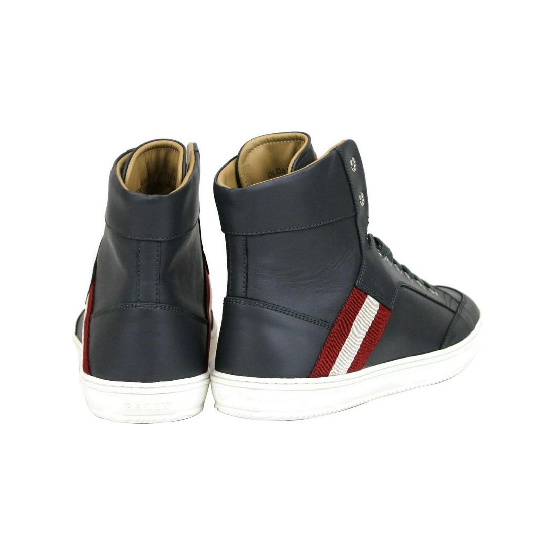 Dark Grey Calf Leather Hi Top Sneaker With Red Beige