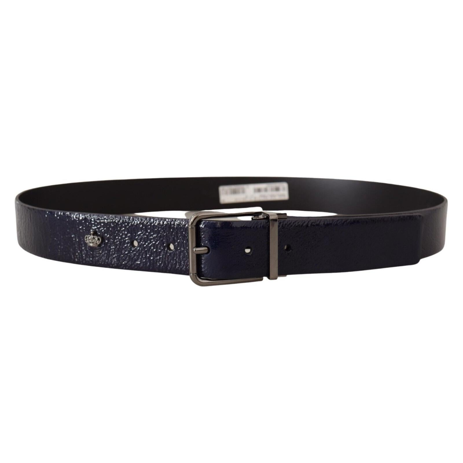 Elegant Blue Leather Belt with Silver Buckle