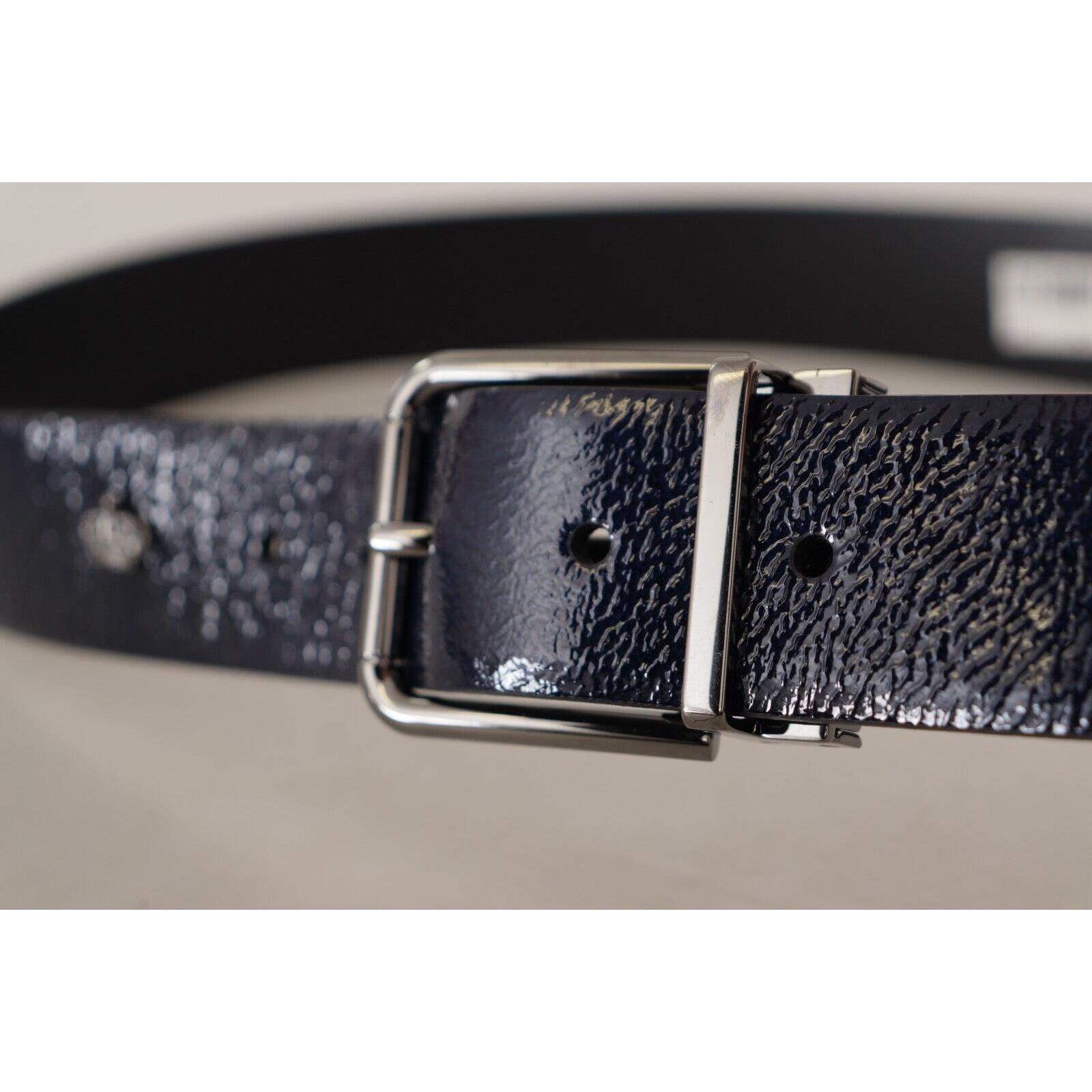 Elegant Blue Leather Belt with Silver Buckle