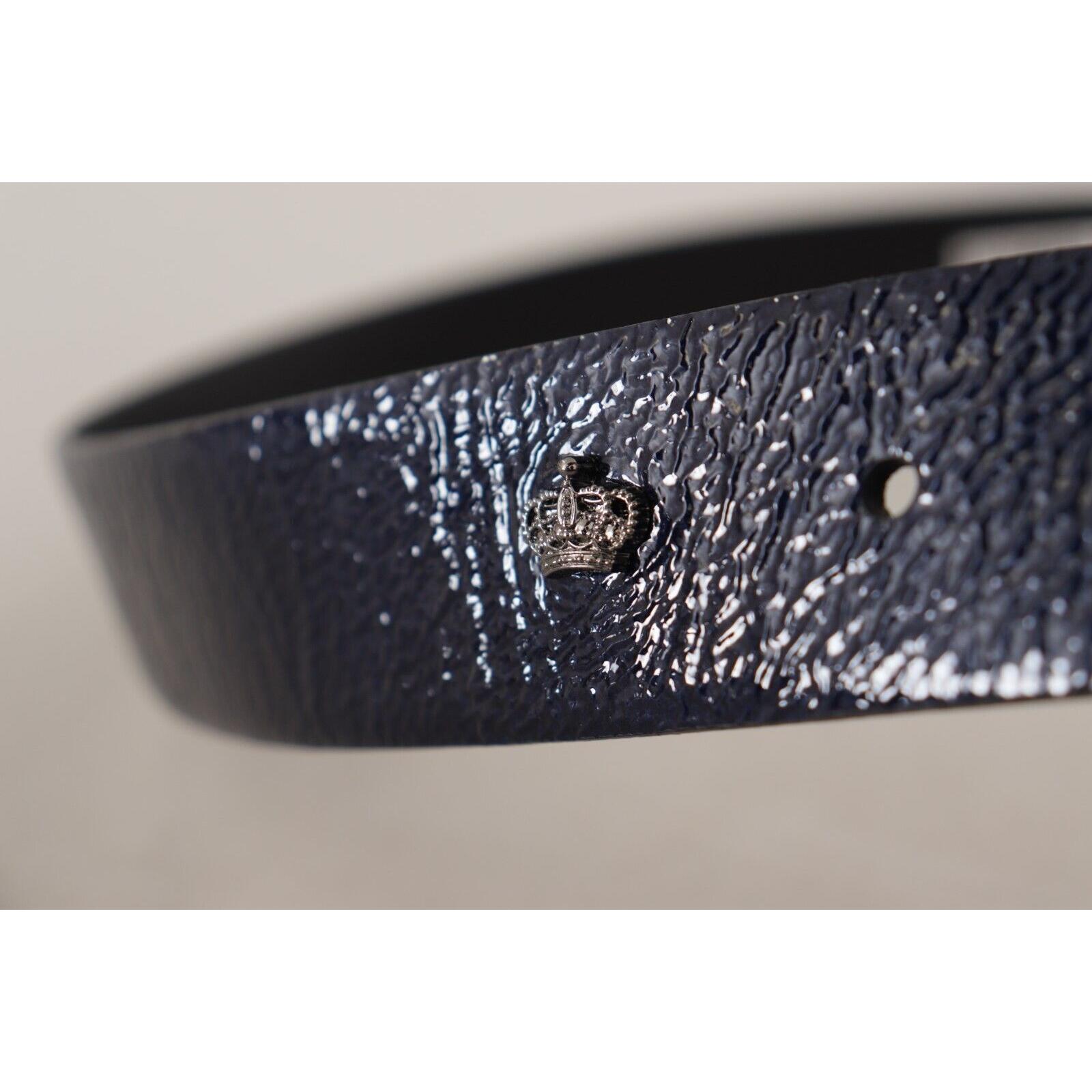 Elegant Blue Leather Belt with Silver Buckle