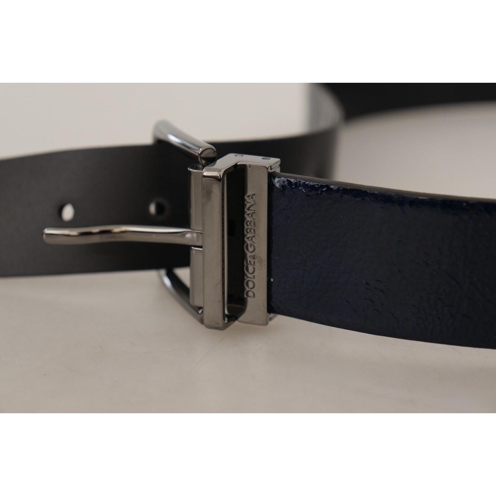 Elegant Blue Leather Belt with Silver Buckle