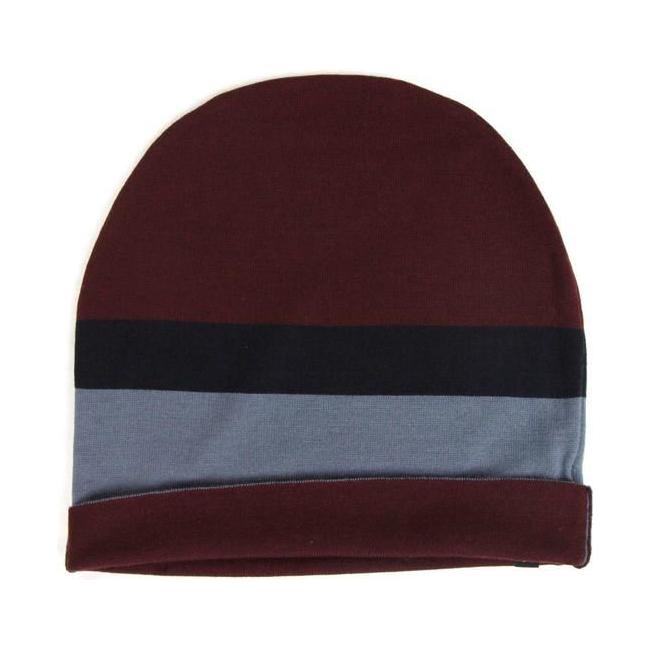 Unisex Burgundy Blue Wool Beanie Medium Knit Cap