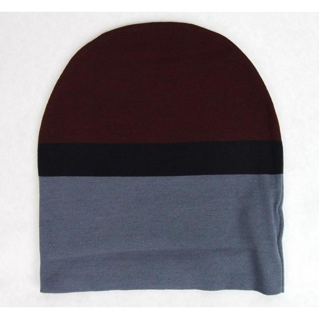 Unisex Burgundy Blue Wool Beanie Medium Knit Cap