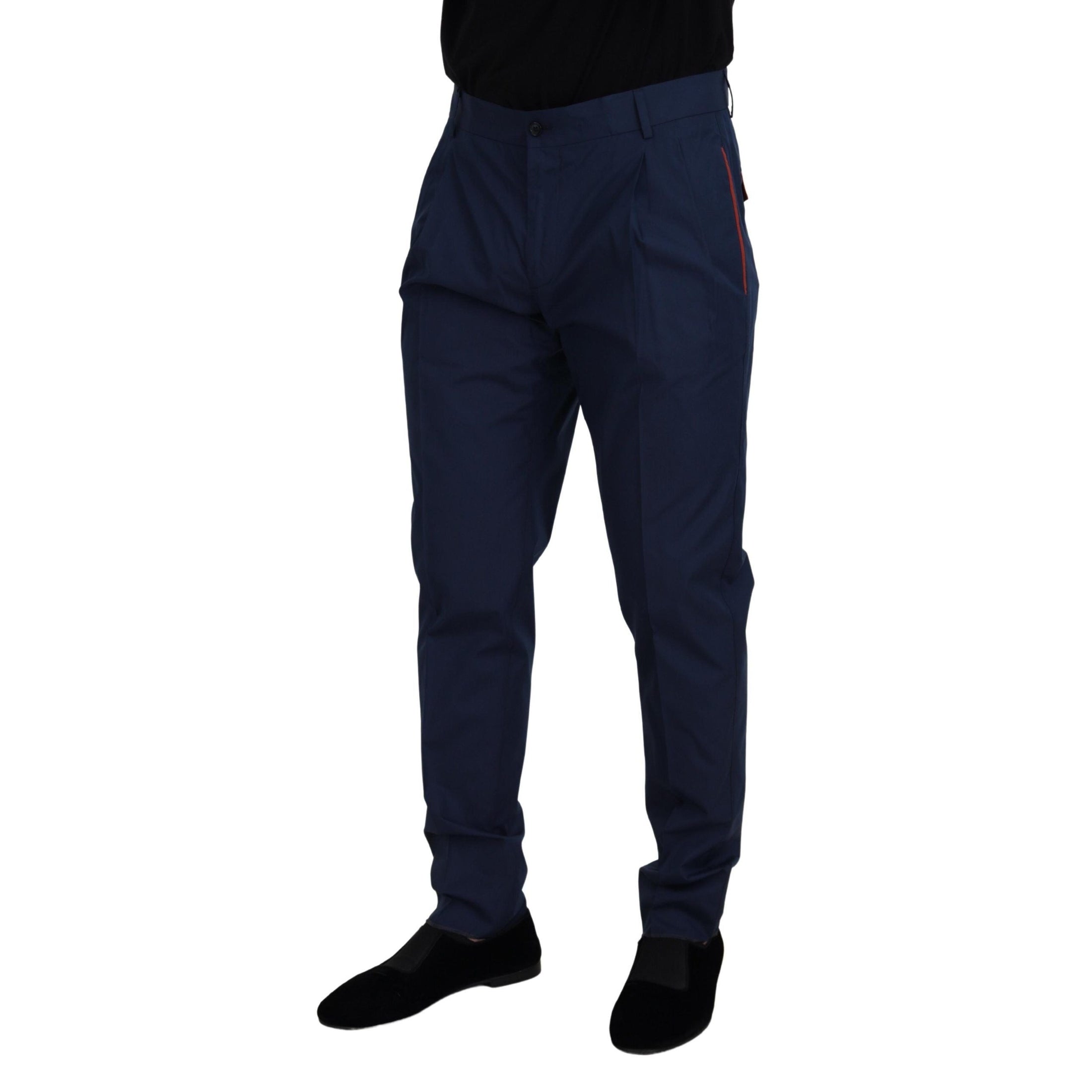 Elegant Slim Fit Chinos in Blue Silk Blend