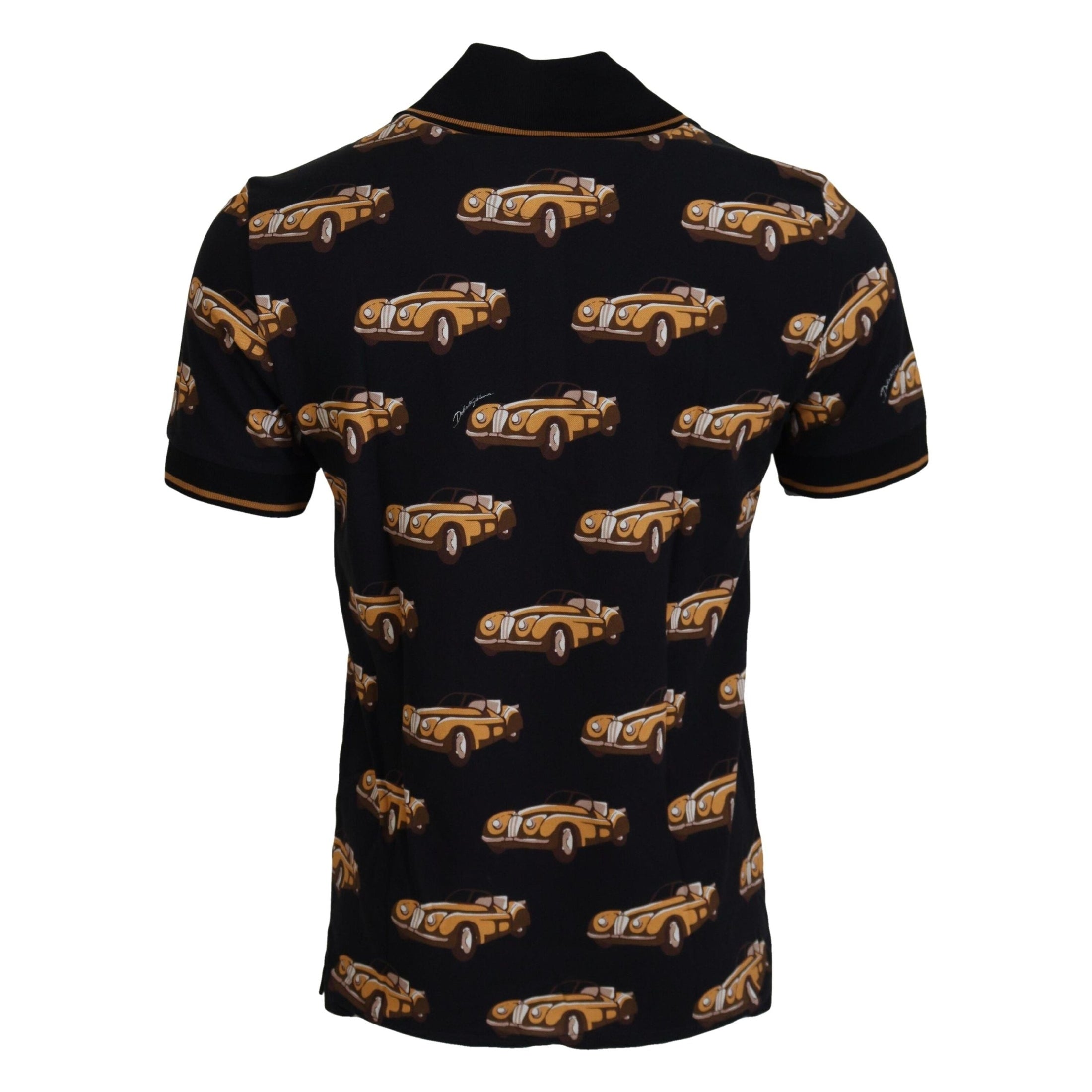 Elegant Car Print Polo T-Shirt in Black